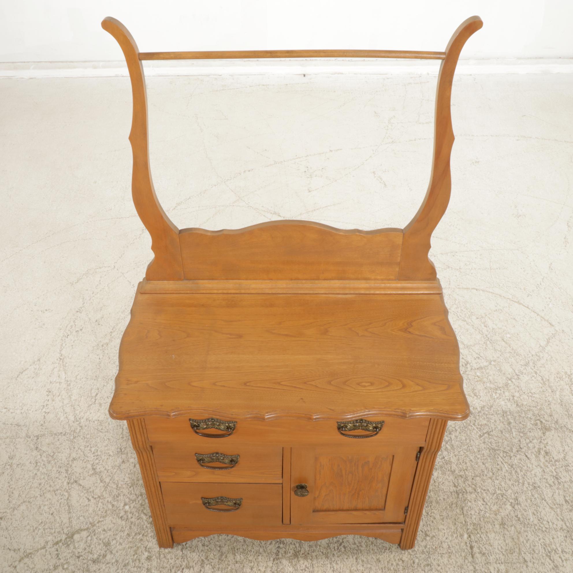 Oak Washstand with Towel Bar, Early 20th Century