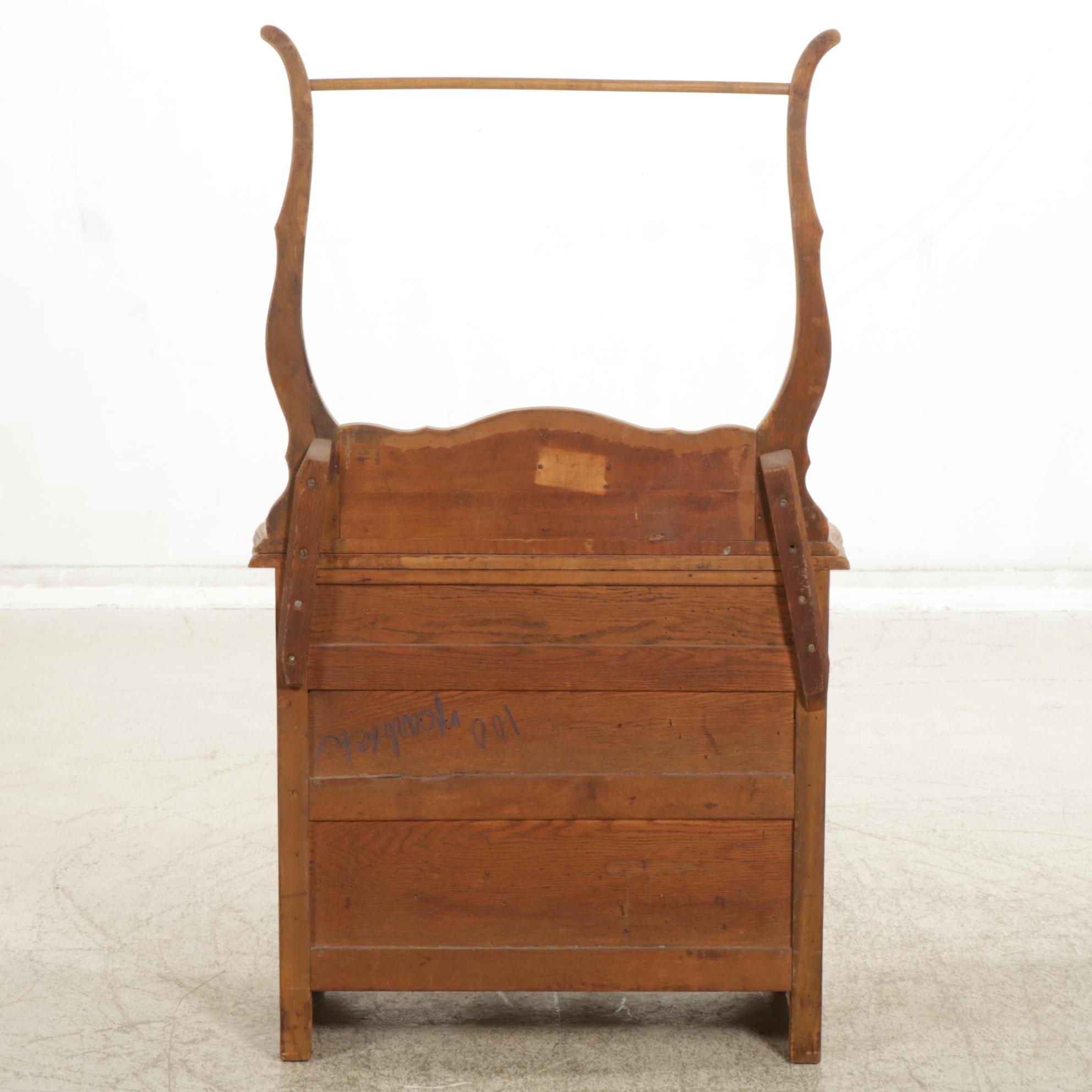 Oak Washstand with Towel Bar, Early 20th Century