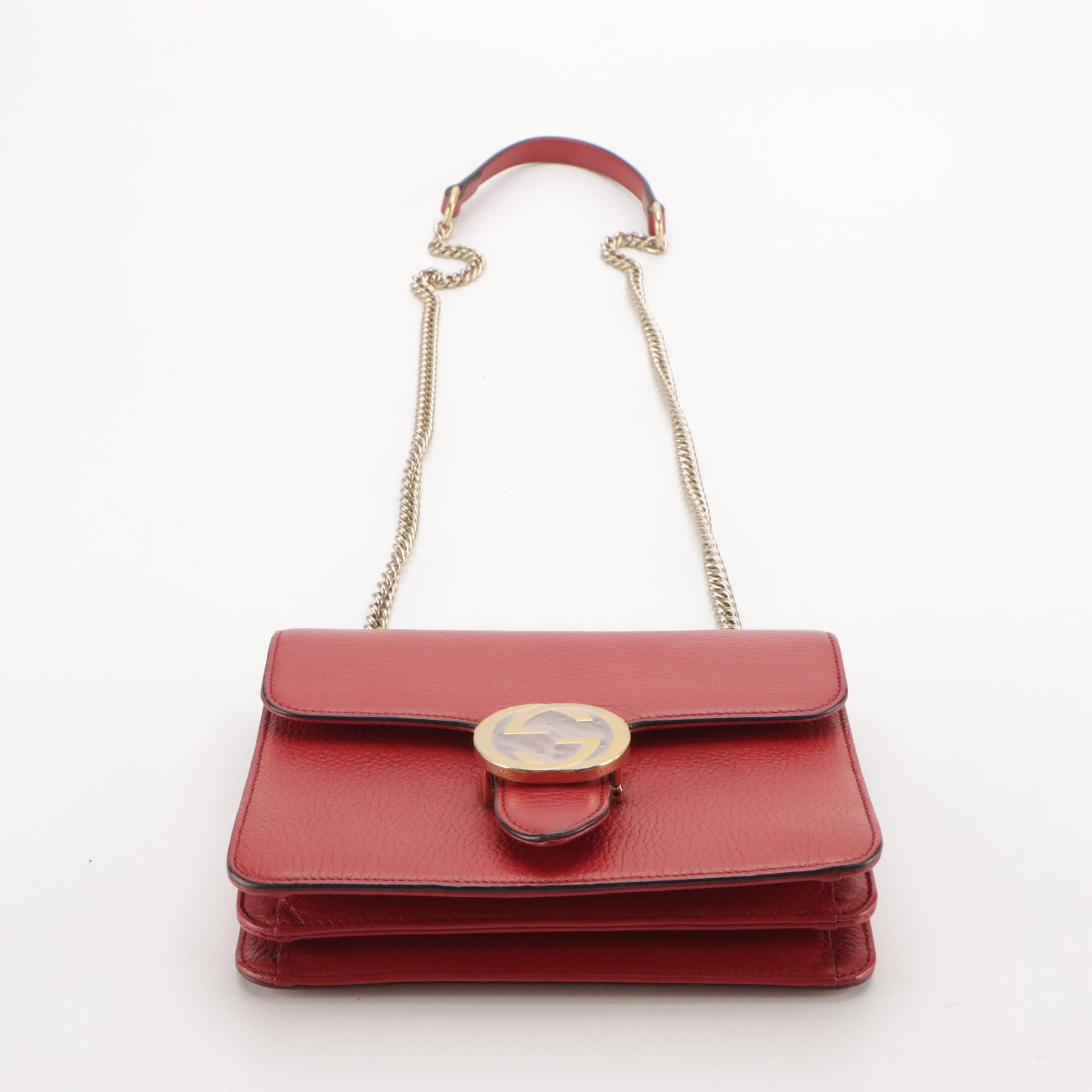 Gucci Small Dollar Interlocking GG Crossbody Bag in Beige Grained Leather