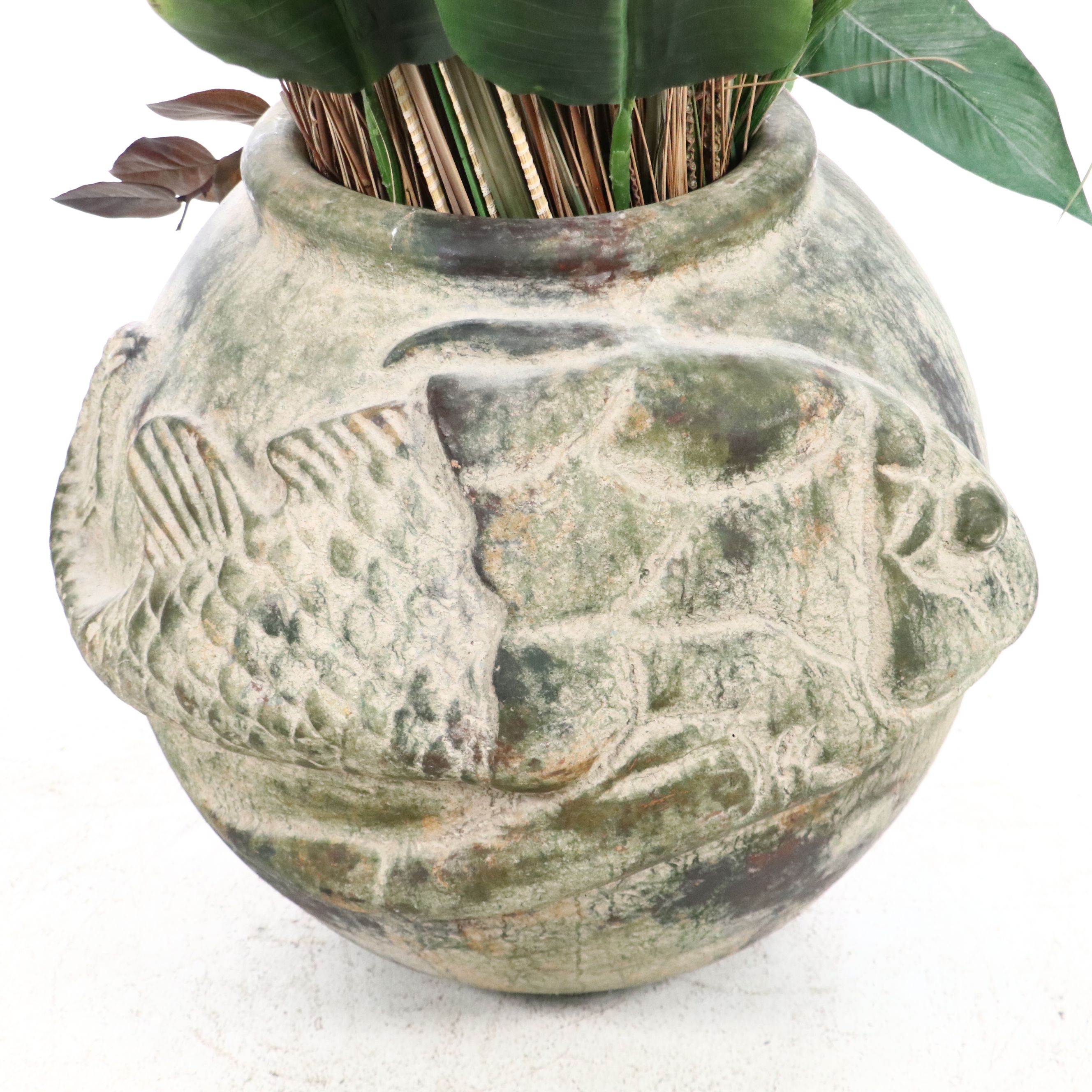 Artificial Sunflowers and Greenery in Ceramic Vase