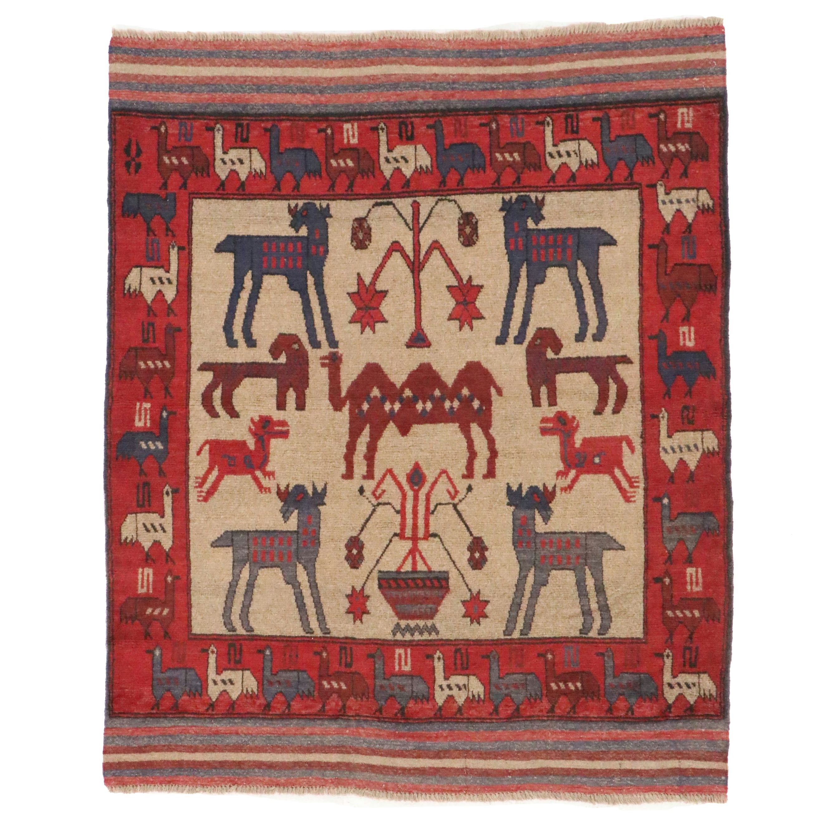 4'7 x 5'8 Hand-Knotted Afghan Pictorial Area Rug