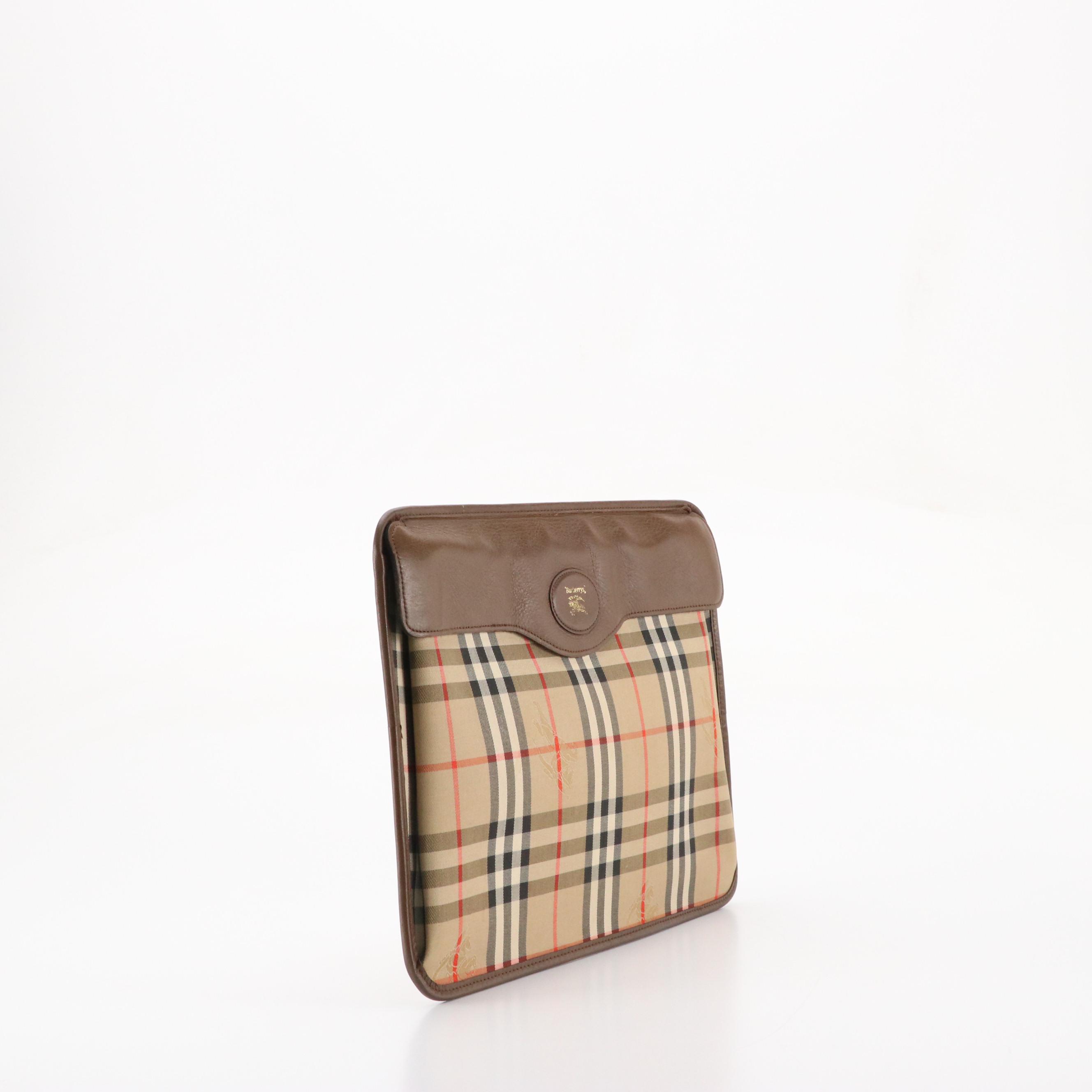 Burberrys Haymarket Check and Leather Flap Portfolio Clutch