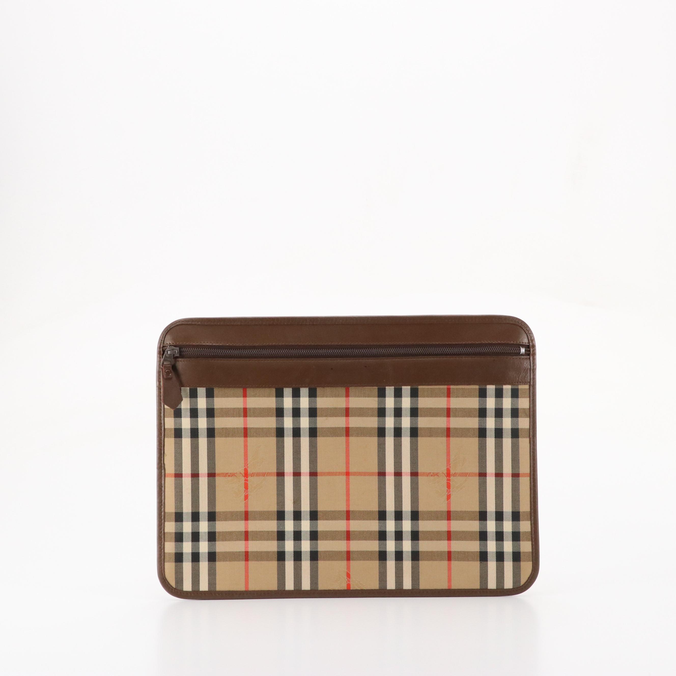 Burberrys Haymarket Check and Leather Flap Portfolio Clutch