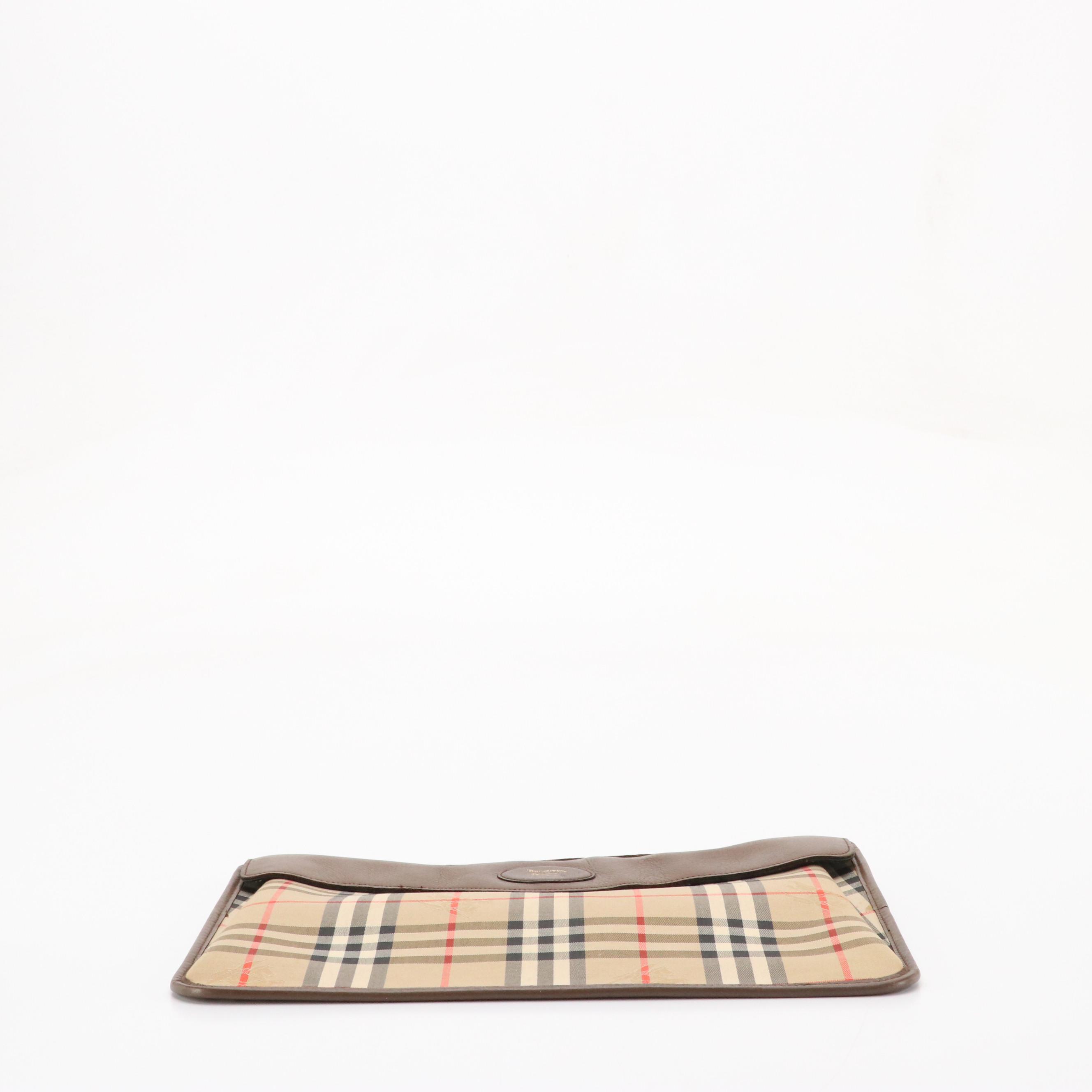 Burberrys Haymarket Check and Leather Flap Portfolio Clutch