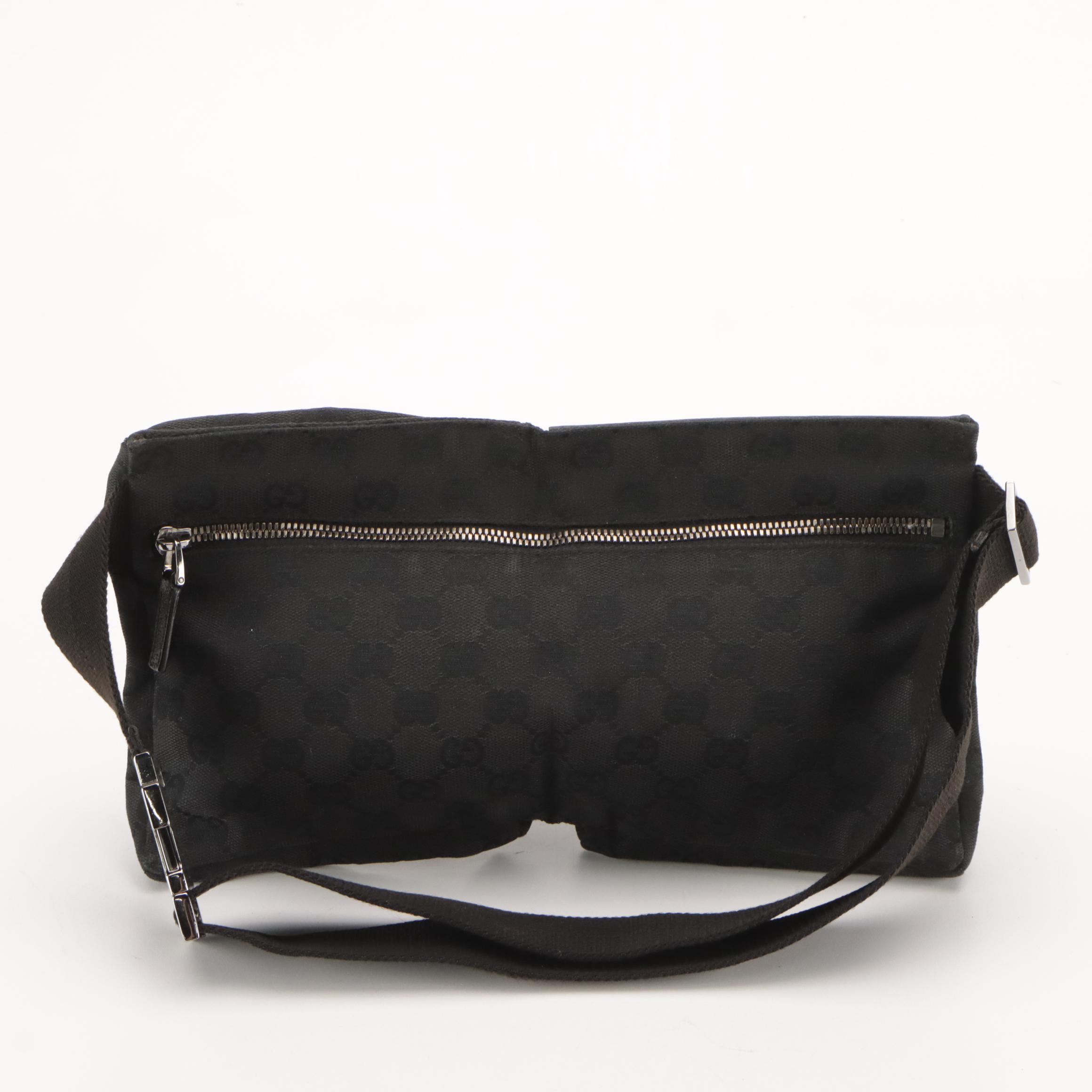 Gucci Double Pocket Belt Bag in Black GG Canvas and Leather