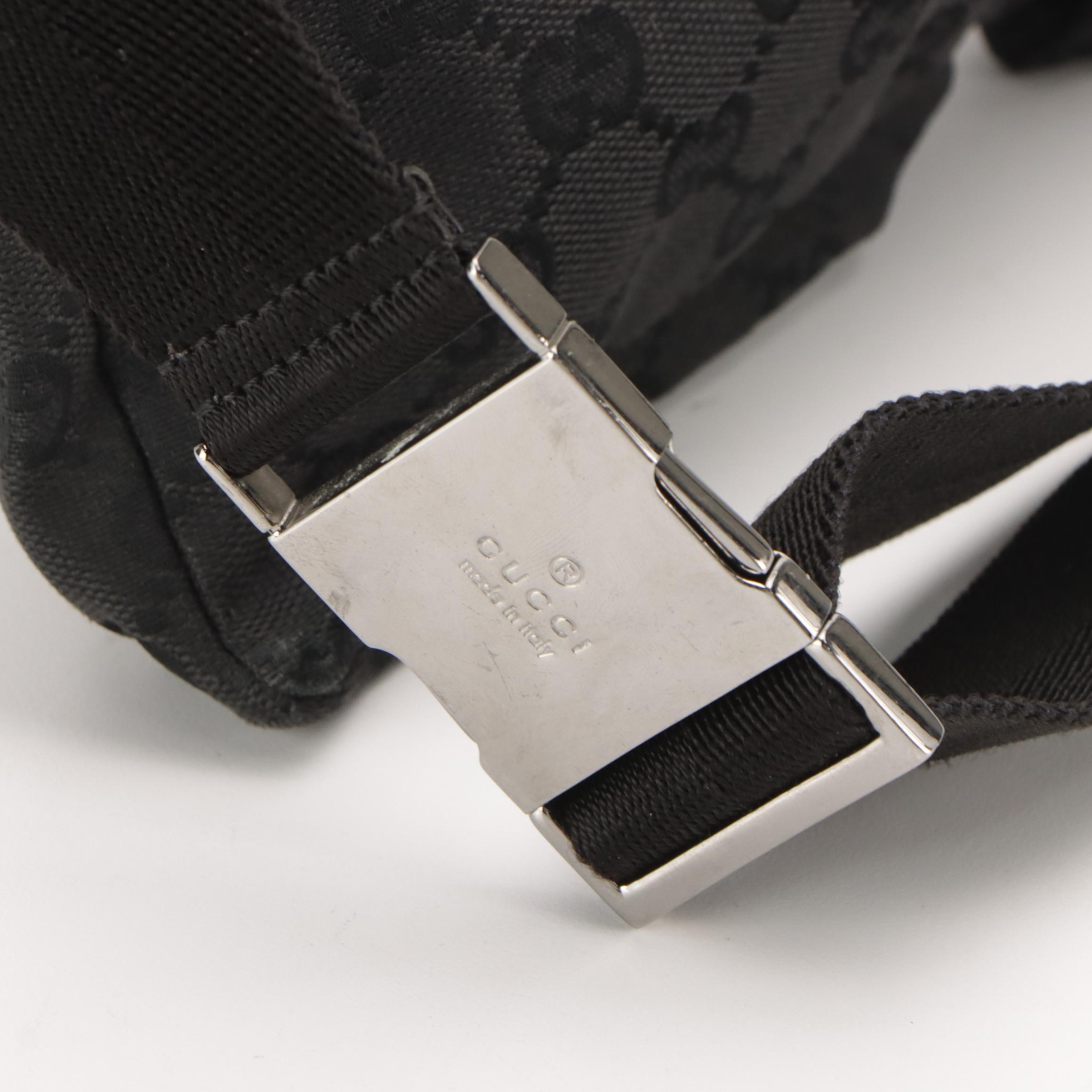 Gucci Double Pocket Belt Bag in Black GG Canvas and Leather