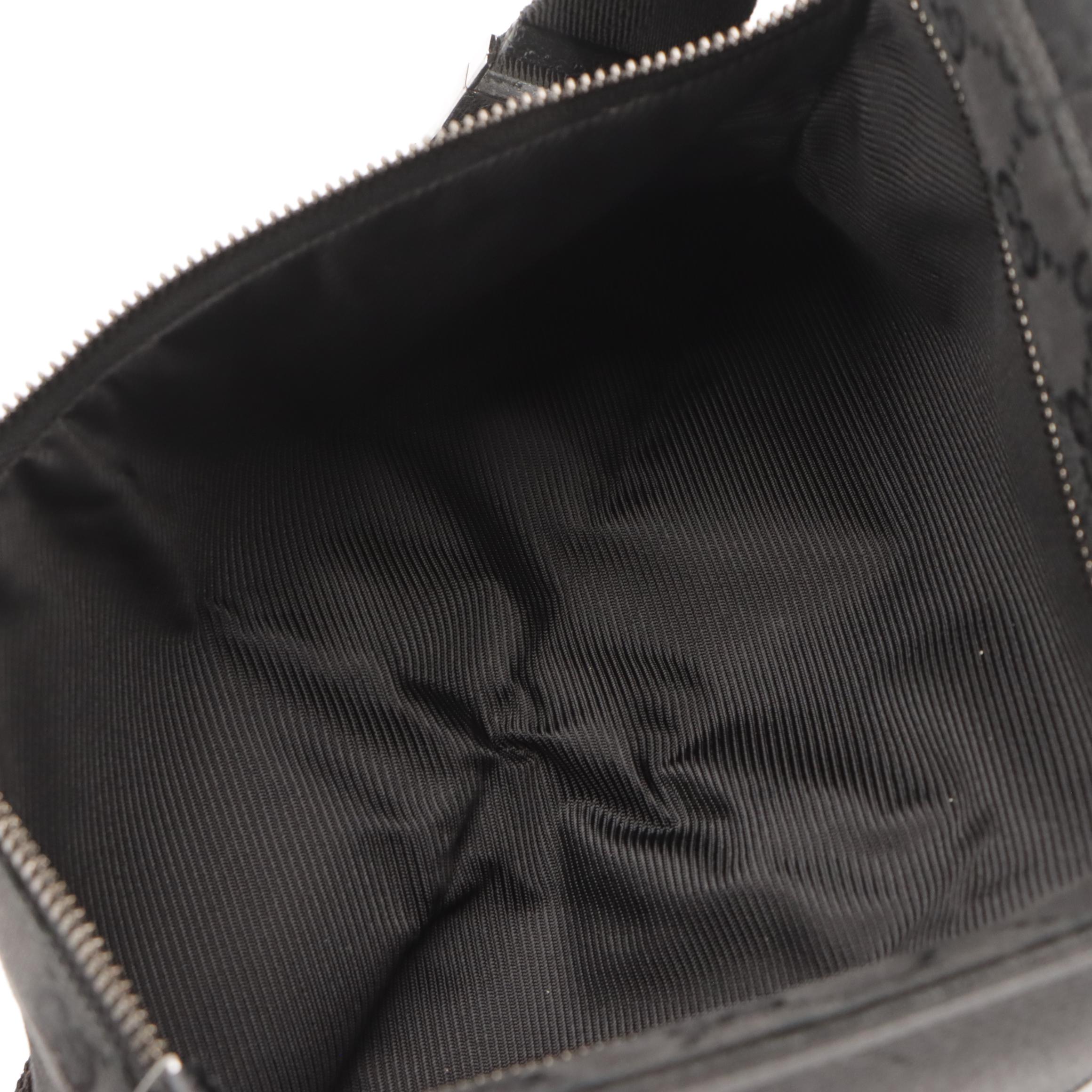 Gucci Double Pocket Belt Bag in Black GG Canvas and Leather