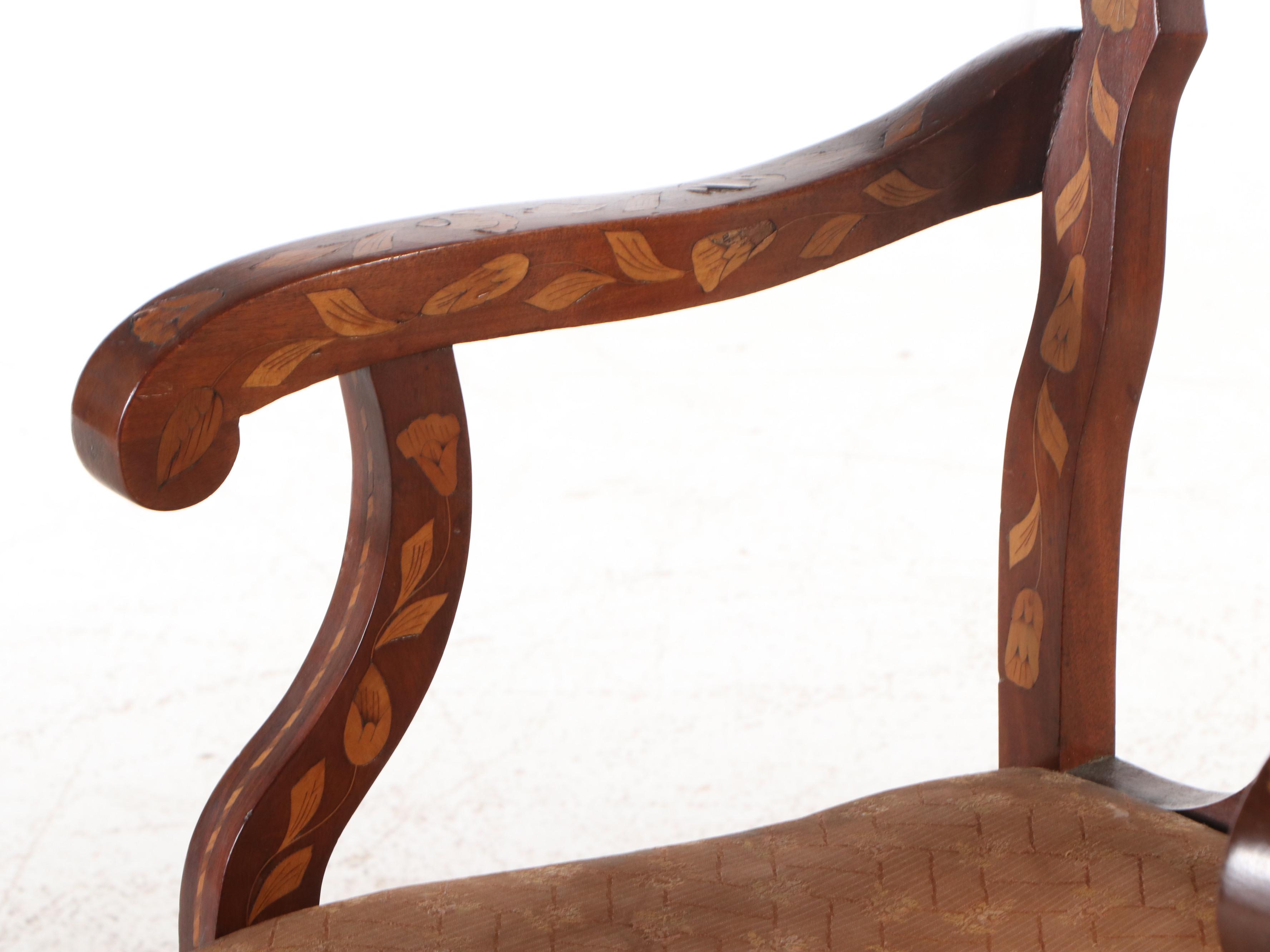 Dutch Baroque Mahogany Armchair with Floral Marquetry