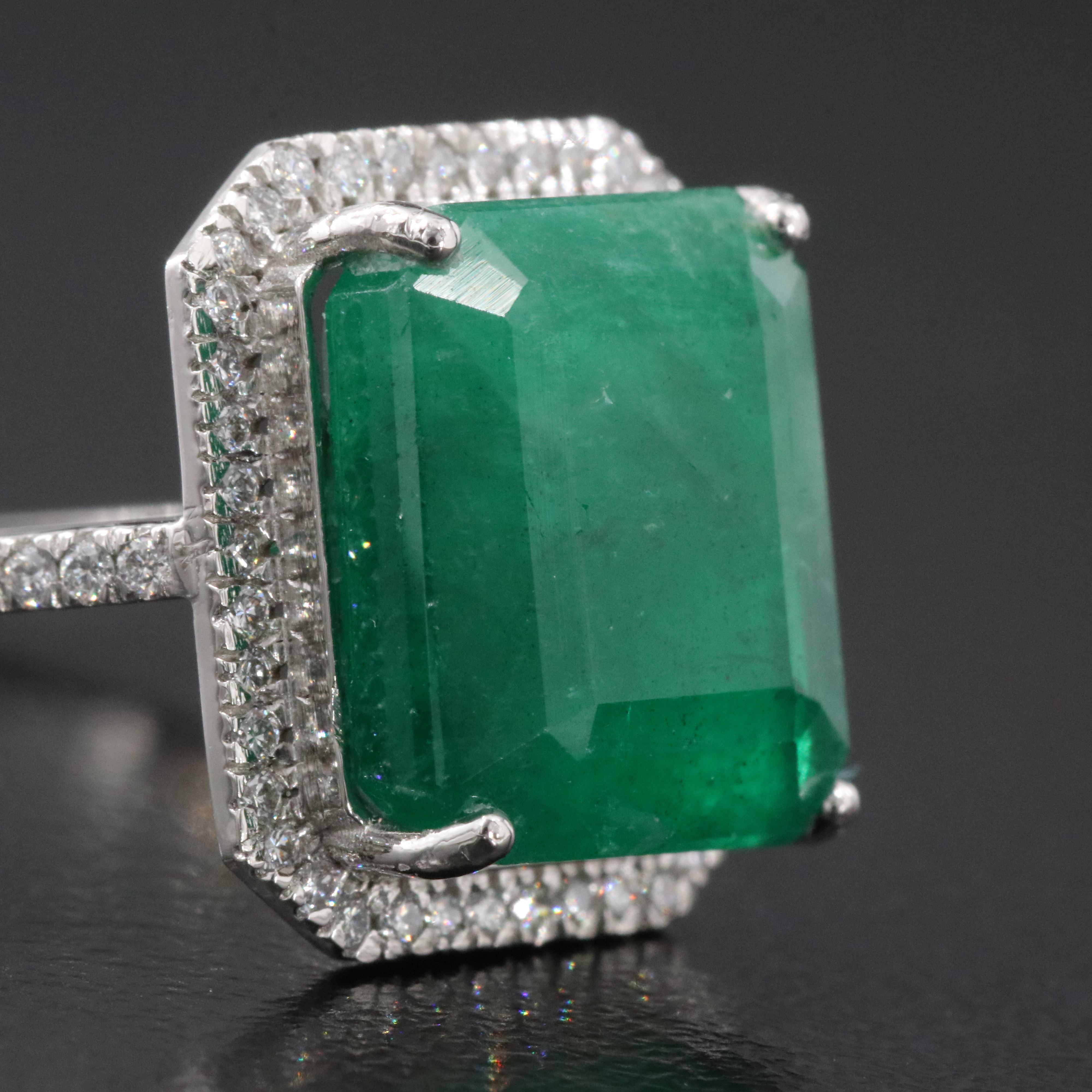 Platinum 7.10 CTW Emerald and 0.20 CTW Diamond Ring