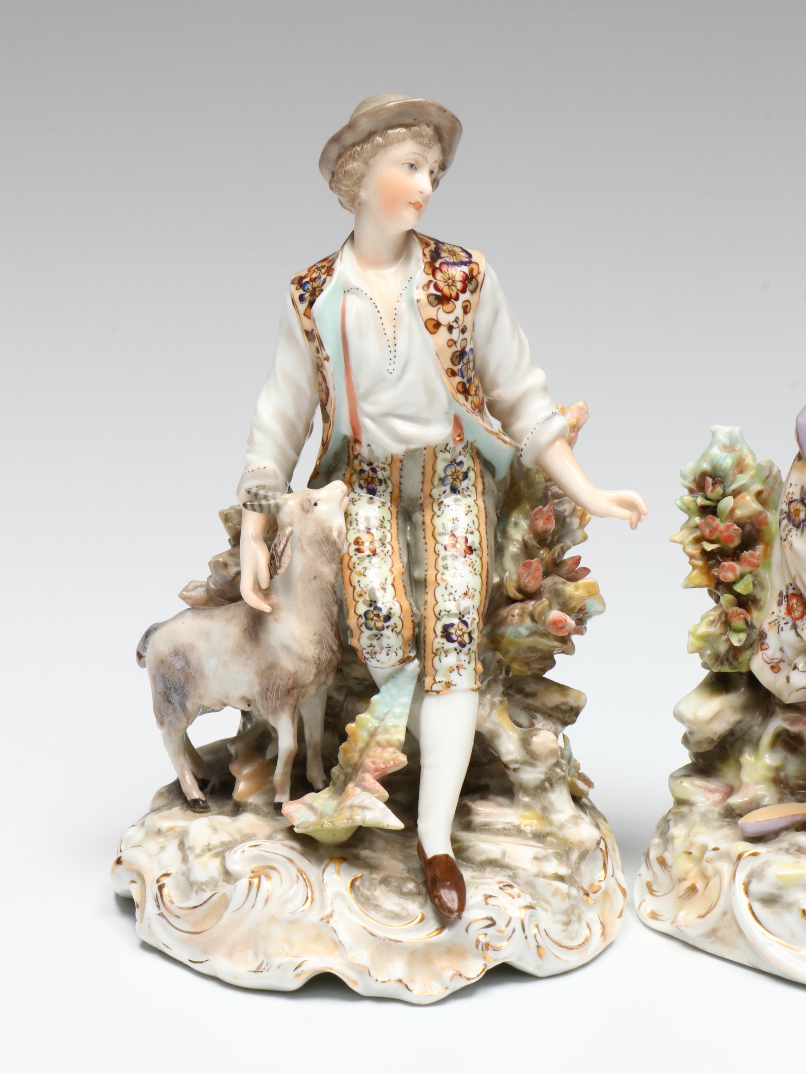 Volkstedt Porcelain Shepherd and Shepherdess Figurines, Late 19th - Early 20th C