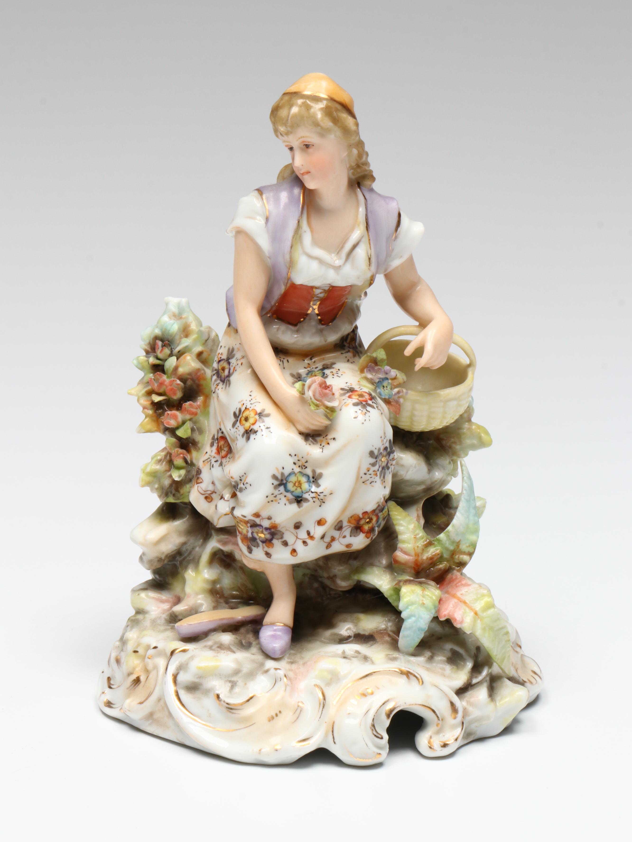 Volkstedt Porcelain Shepherd and Shepherdess Figurines, Late 19th - Early 20th C