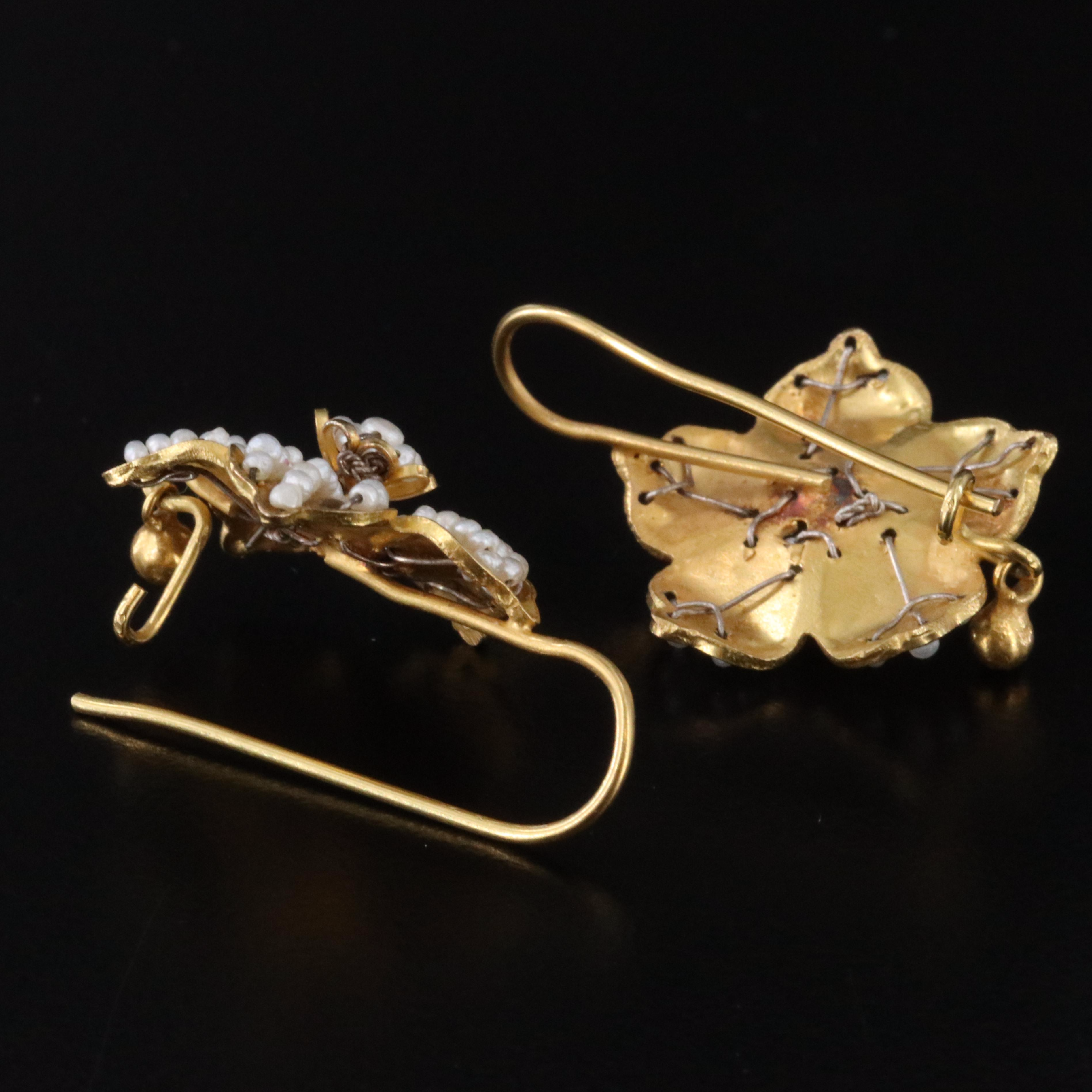 10K Seed Pearl Flower Necklace and Earrings Set