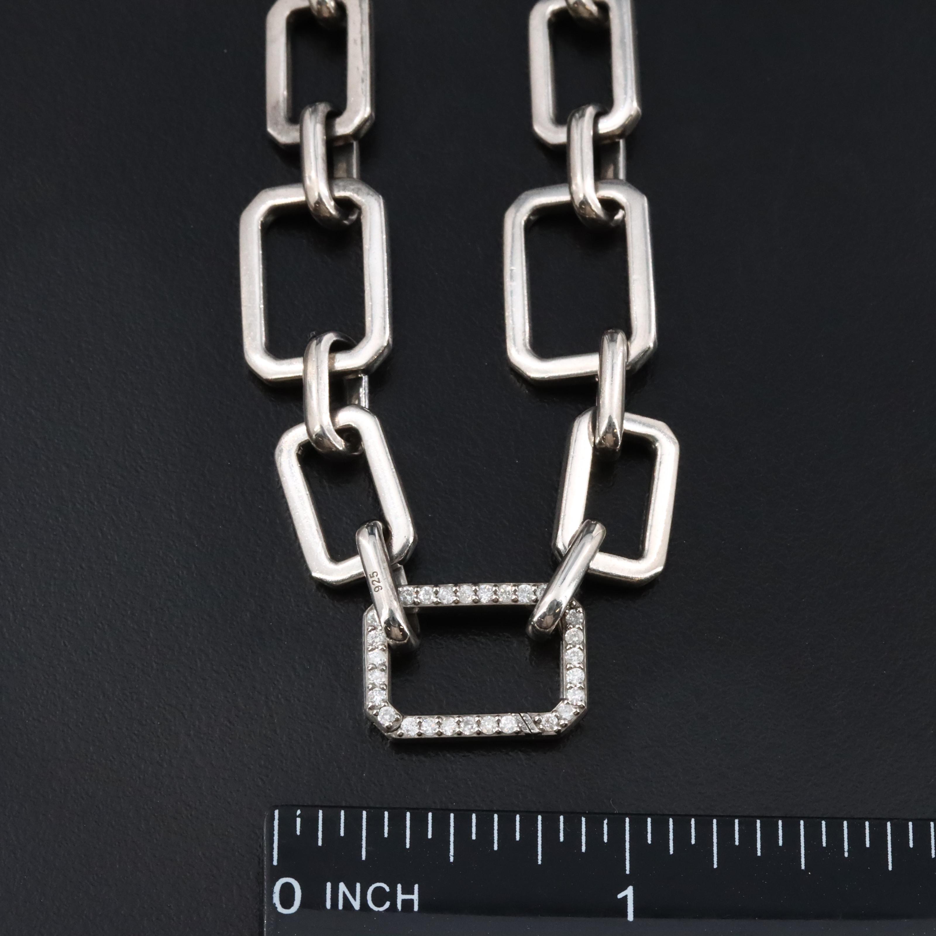 Sheryl Lowe Sterling Rectangular Link Necklace with Diamond Accents