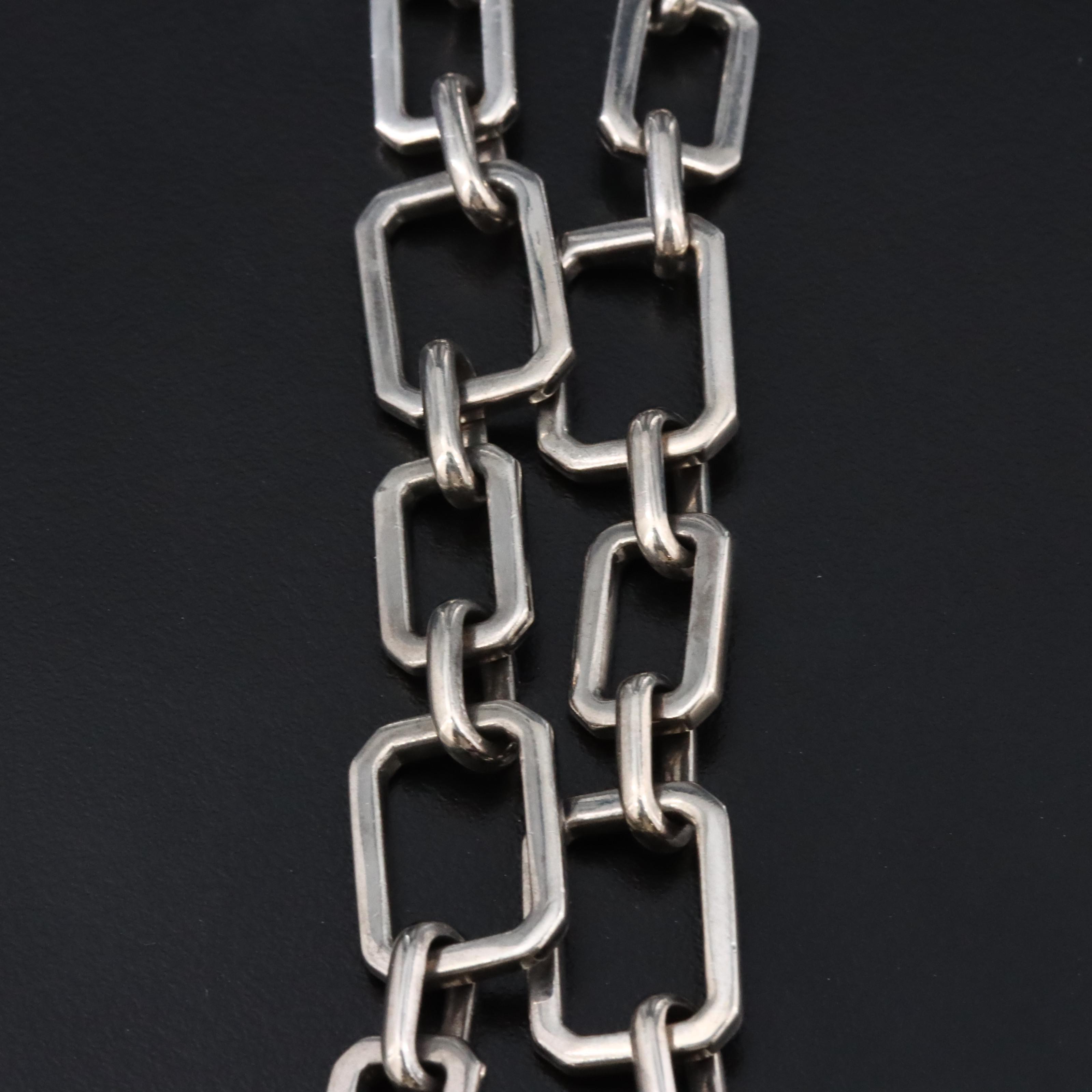 Sheryl Lowe Sterling Rectangular Link Necklace with Diamond Accents