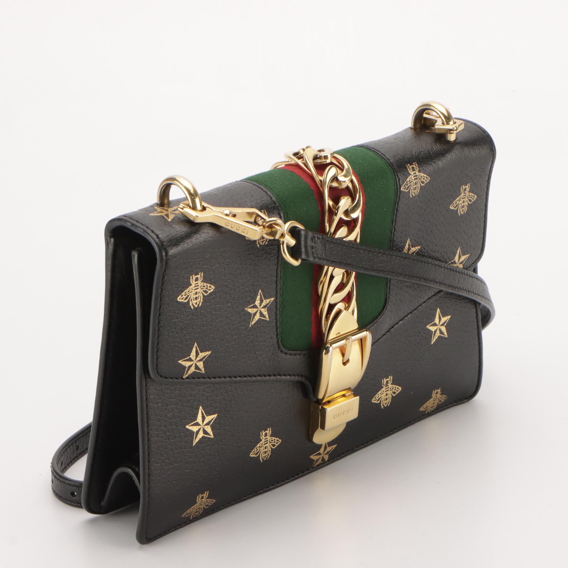 Gucci Bee and Star Print Leather Sylvie Crossbody Bag