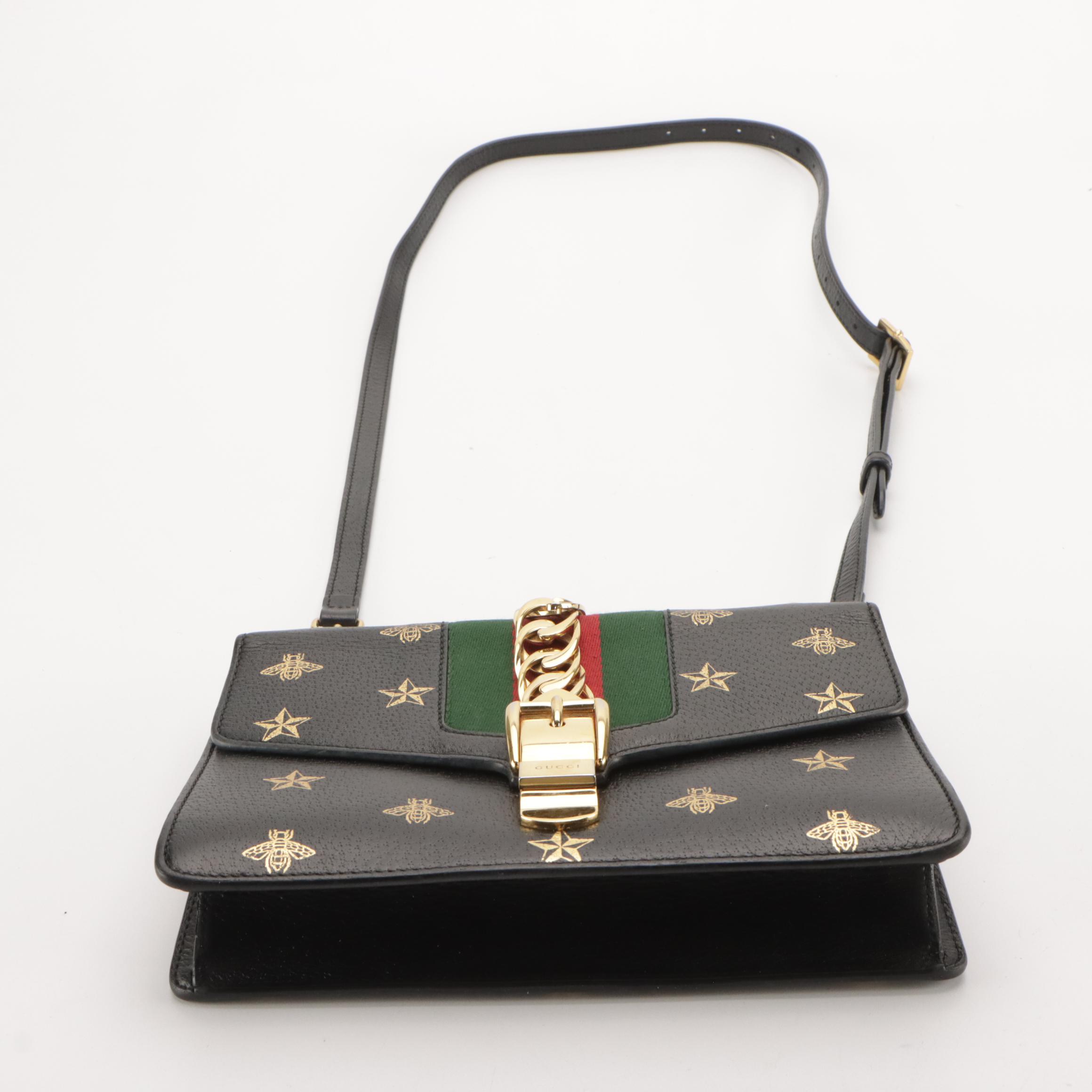 Gucci Bee and Star Print Leather Sylvie Crossbody Bag
