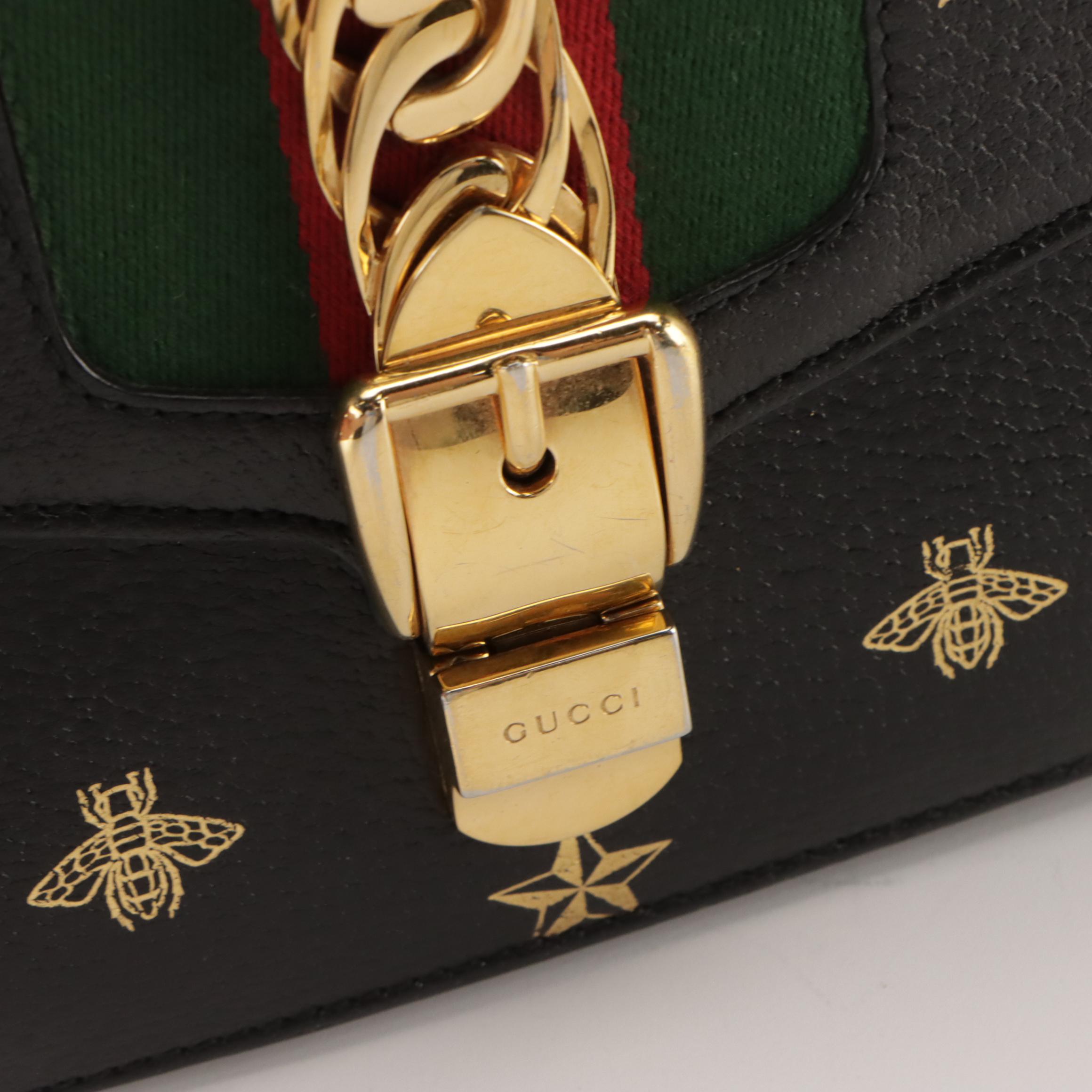Gucci Bee and Star Print Leather Sylvie Crossbody Bag