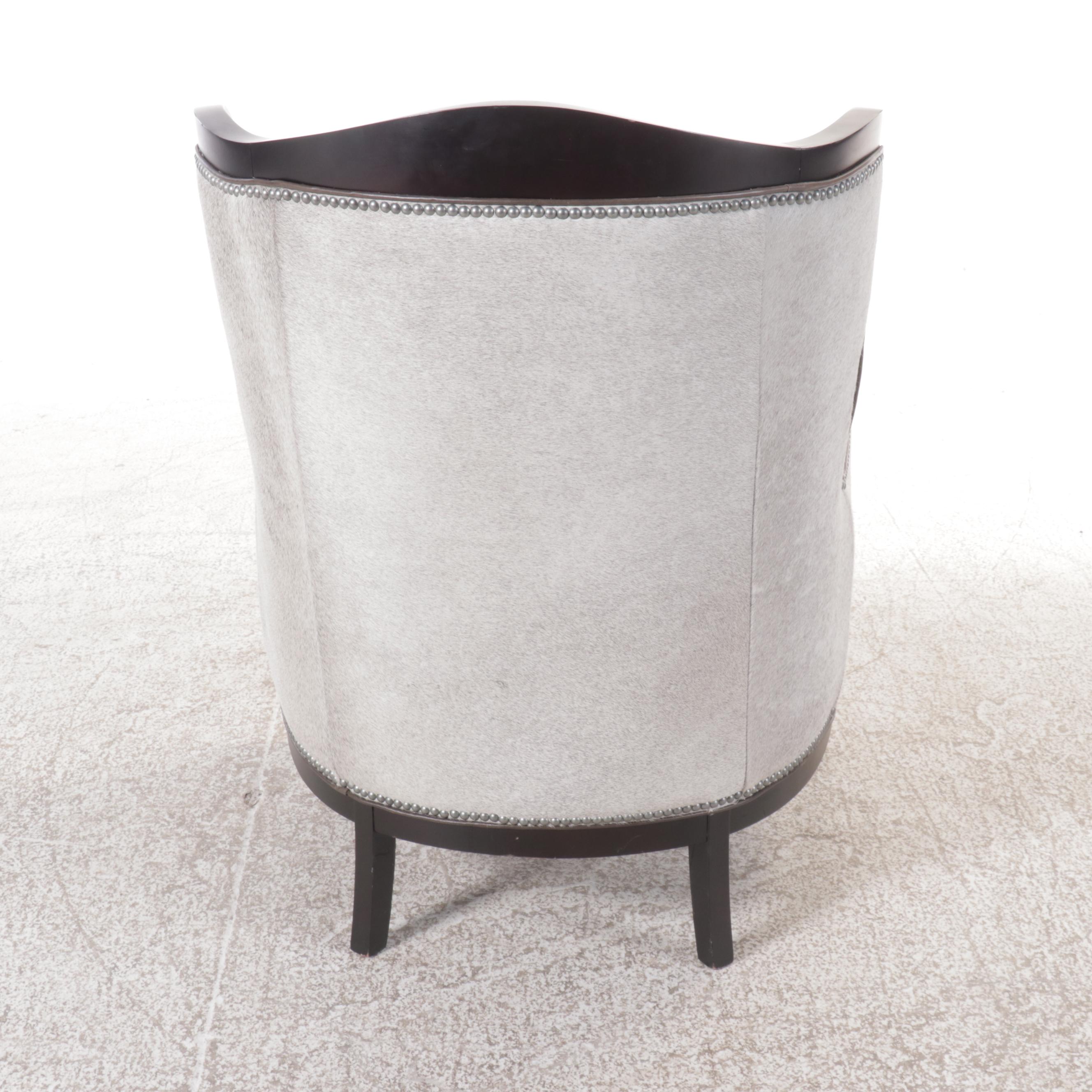 Camden Collection Nail Head Trim Cowhide Leather Wingback Armchair with Ottoman