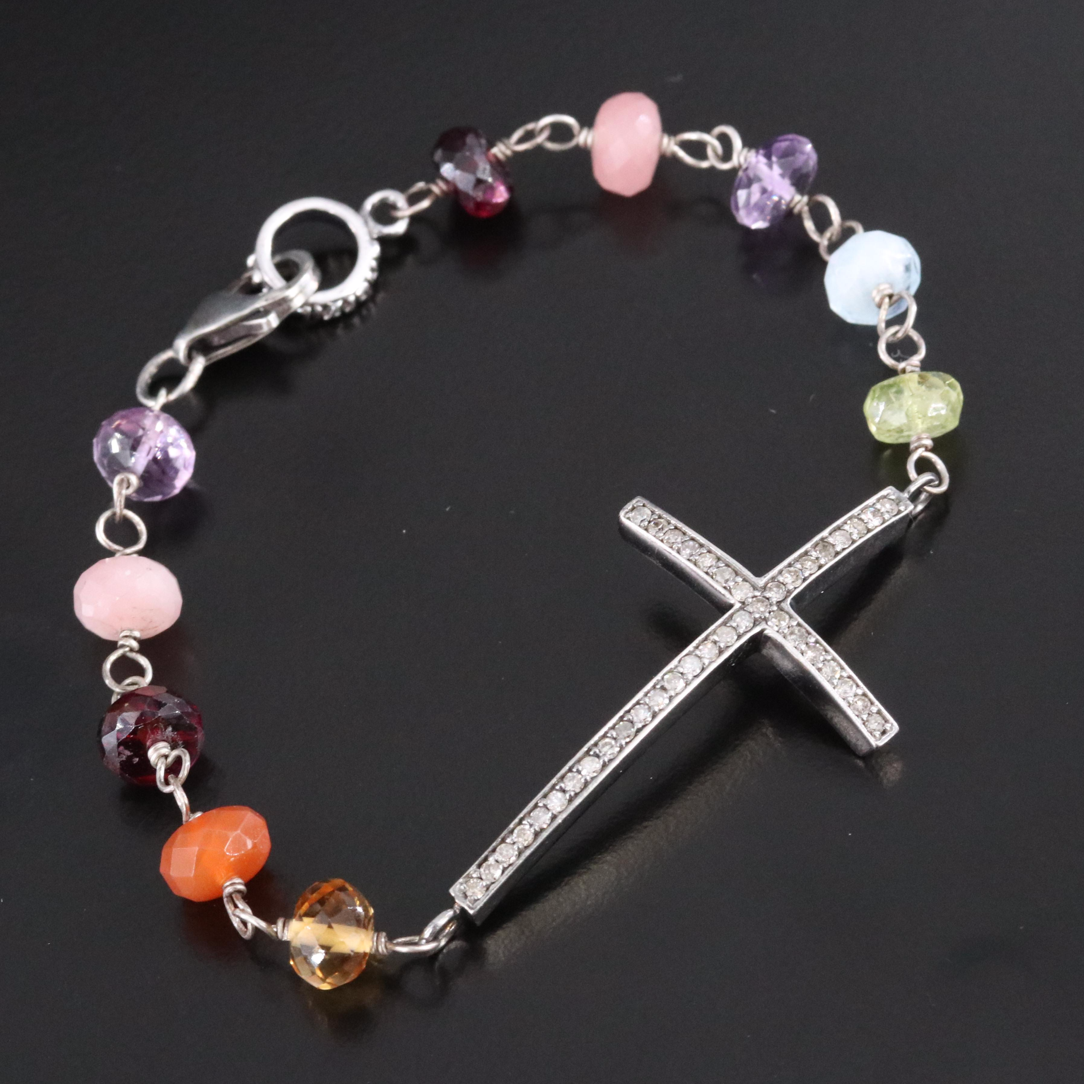 Sheryl Lowe Sterling Gemstone Cross Bracelet