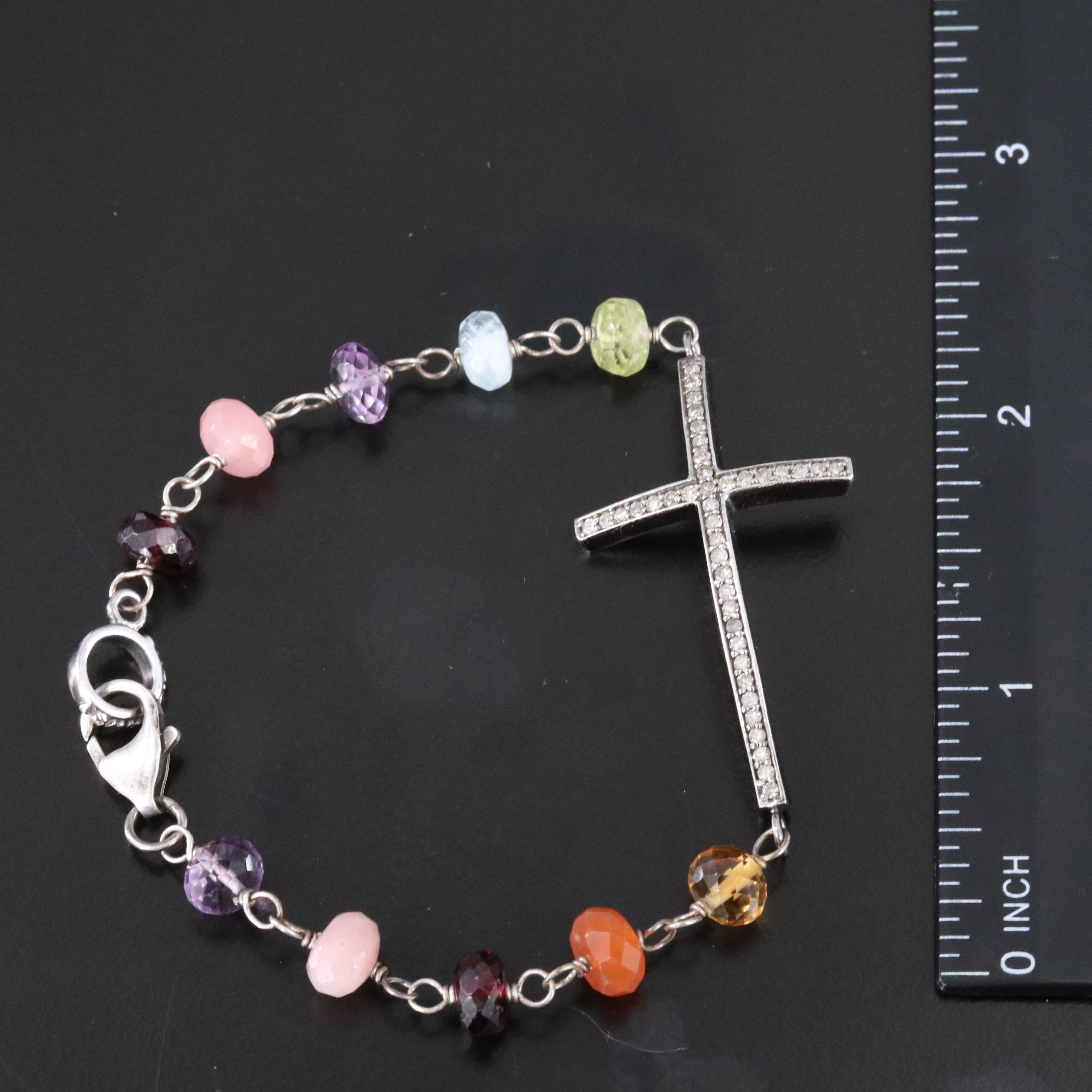 Sheryl Lowe Sterling Gemstone Cross Bracelet