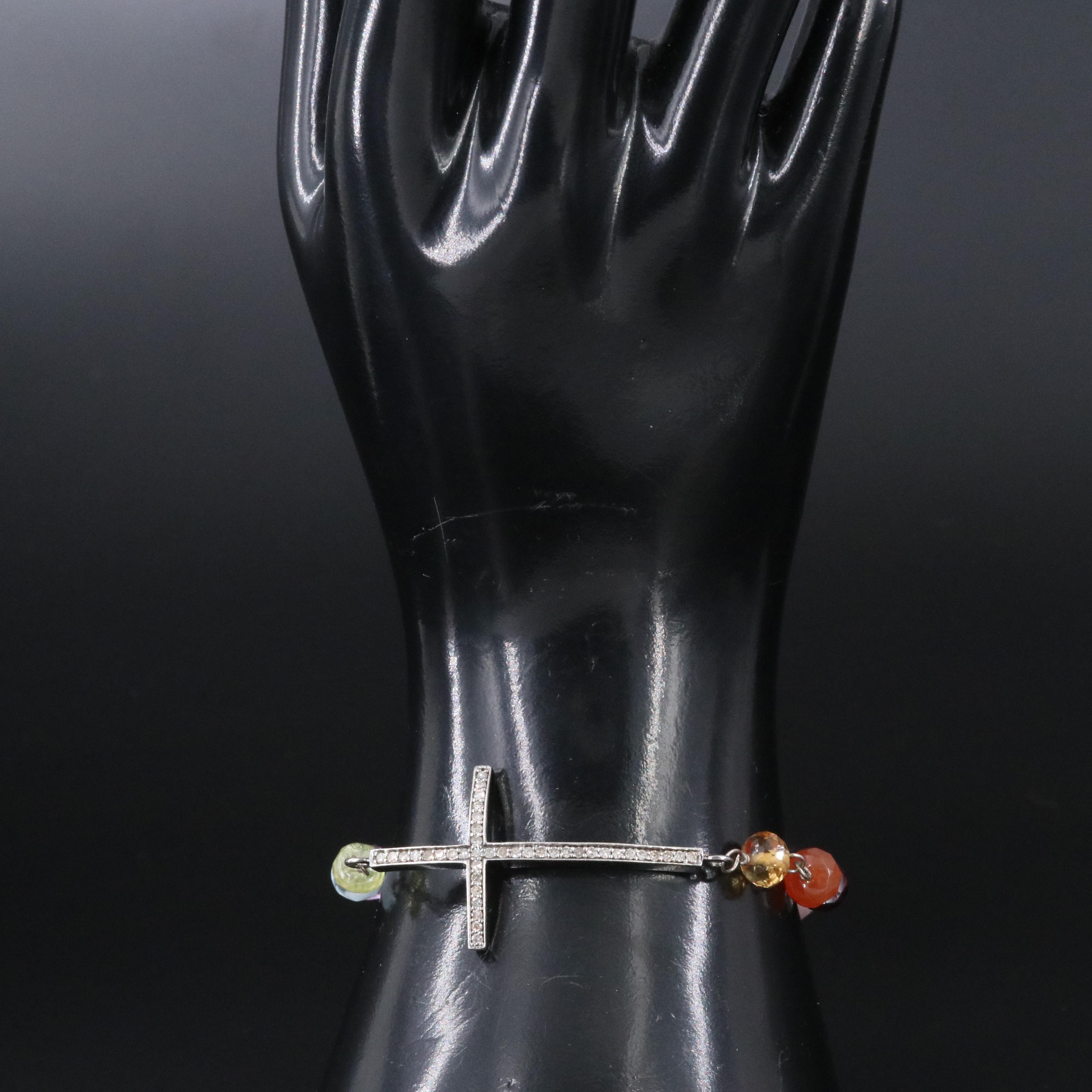 Sheryl Lowe Sterling Gemstone Cross Bracelet