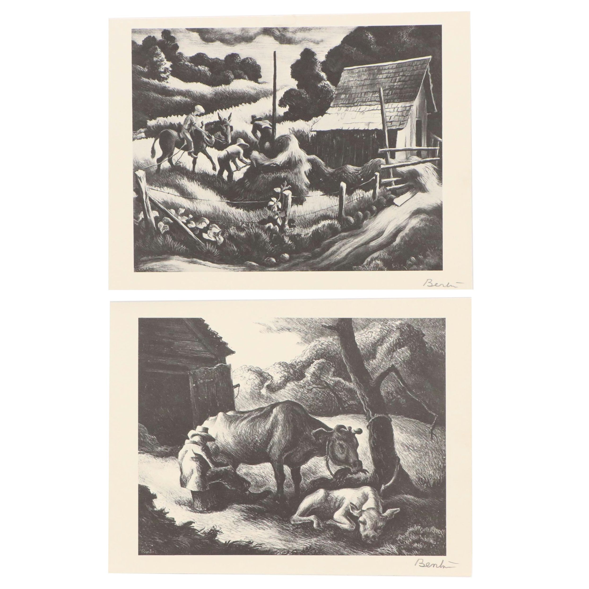 Thomas Hart Benton Pastoral Halftones "White Calf" and "Haystack"