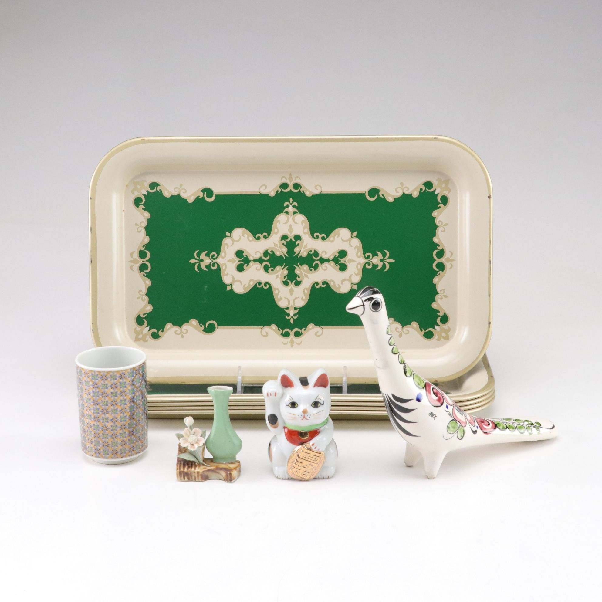 Hand-Painted Souvenir Figurines & Metal Trays