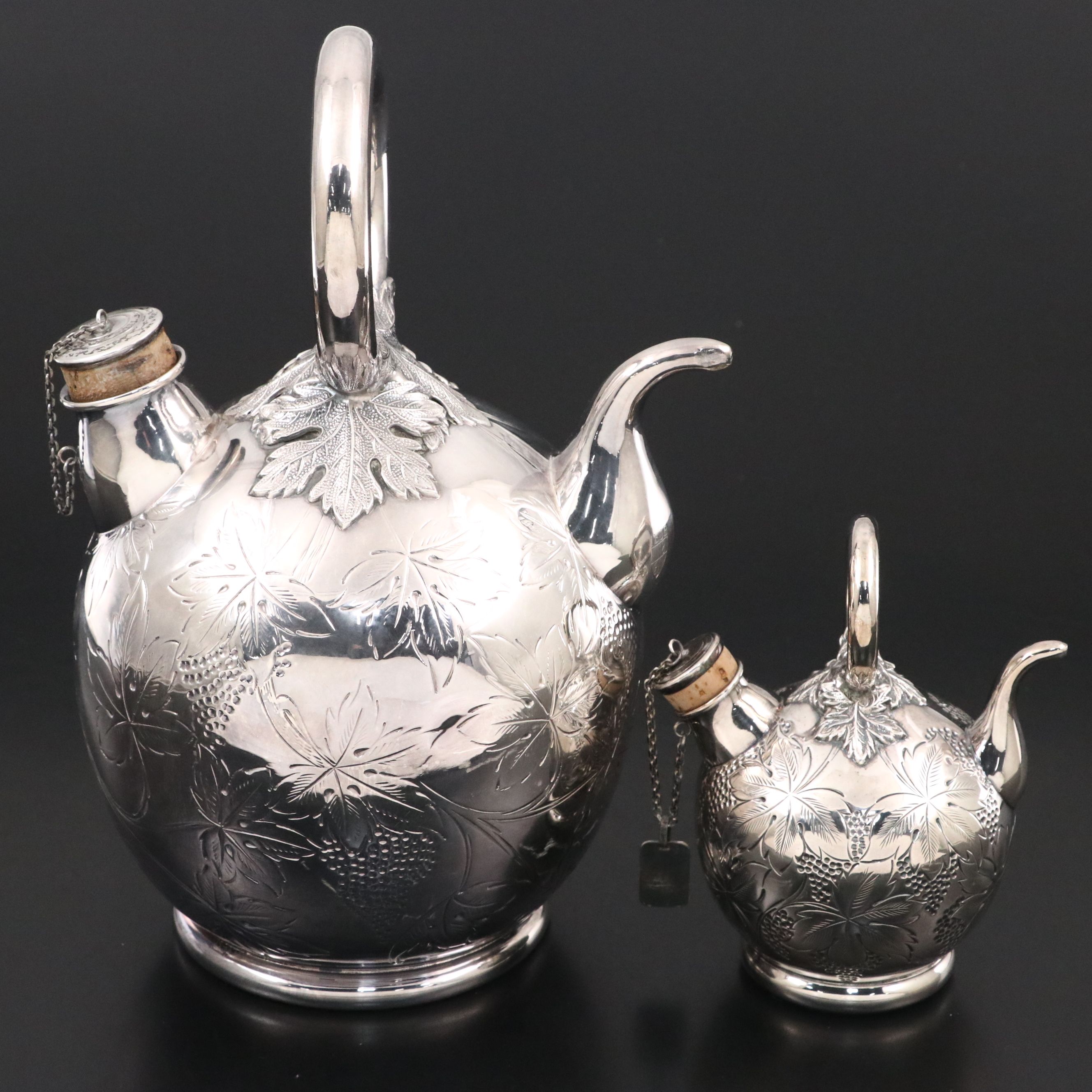 Vintage Pasgorcy Spanish Sterling Silver Wine and Porrón Pitchers, 20th Century