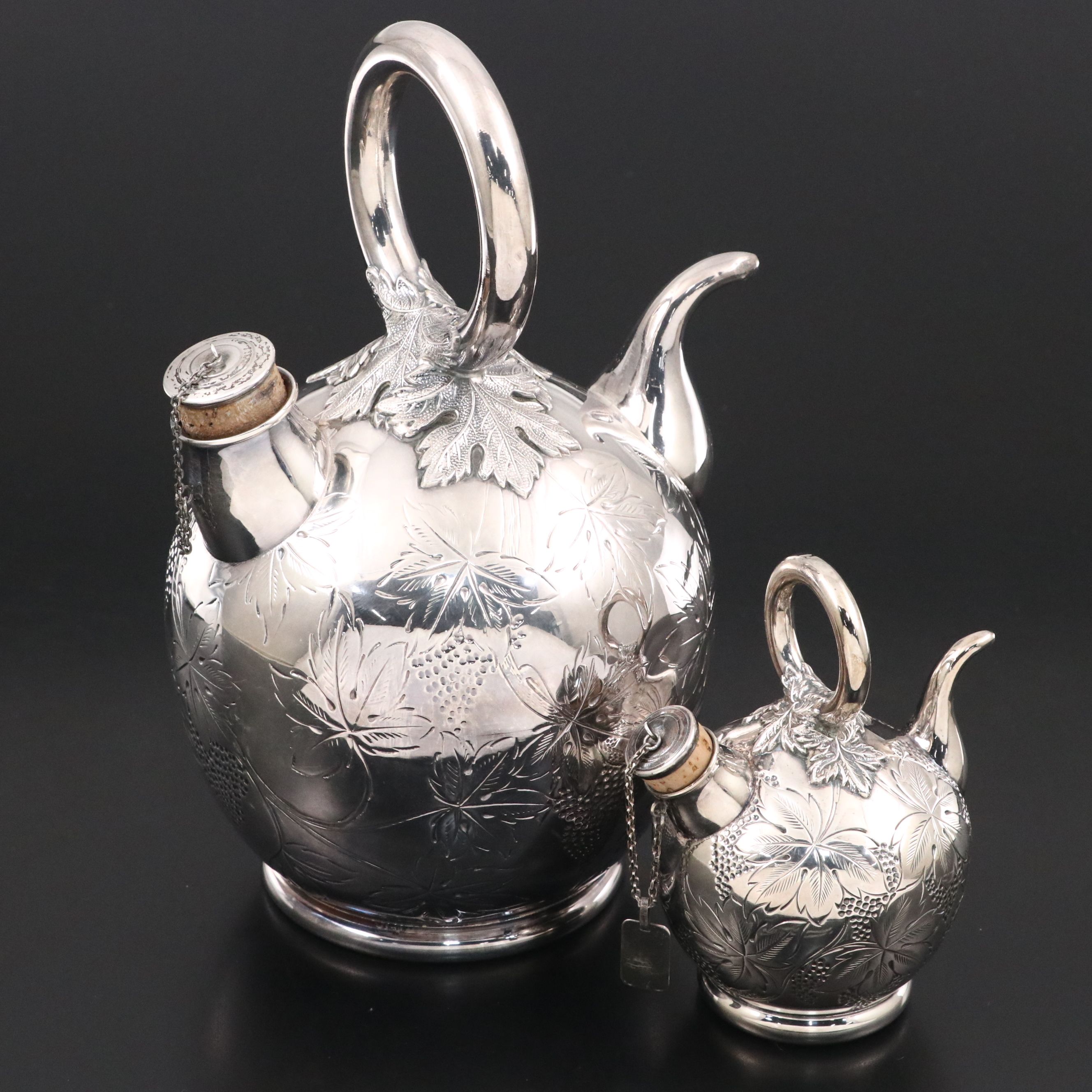 Vintage Pasgorcy Spanish Sterling Silver Wine and Porrón Pitchers, 20th Century