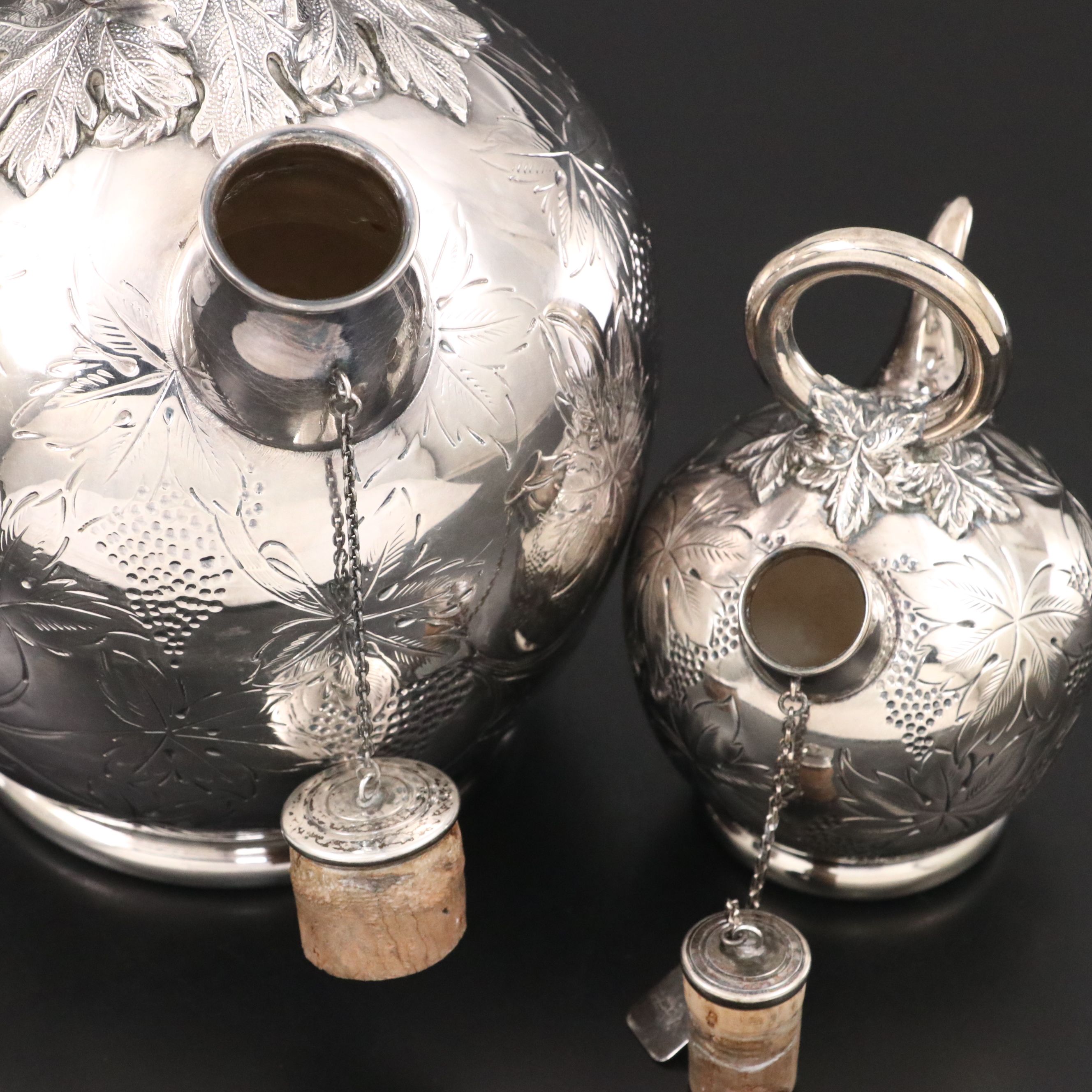 Vintage Pasgorcy Spanish Sterling Silver Wine and Porrón Pitchers, 20th Century