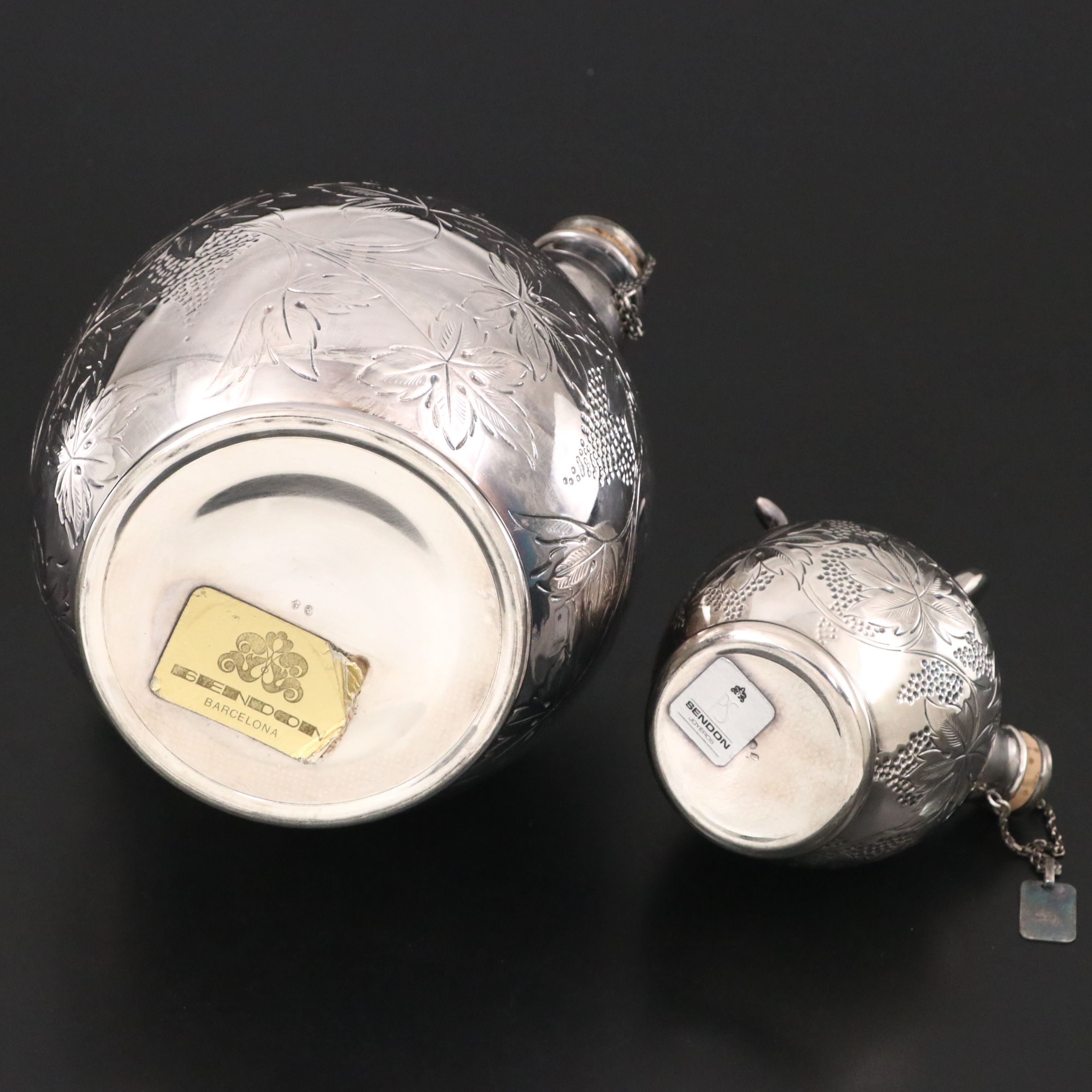 Vintage Pasgorcy Spanish Sterling Silver Wine and Porrón Pitchers, 20th Century