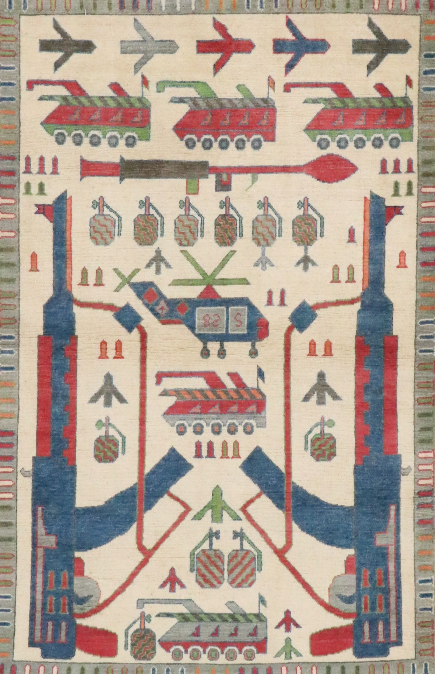 3'11 x 6'2 Hand-Knotted Afghan Pictorial War Area Rug