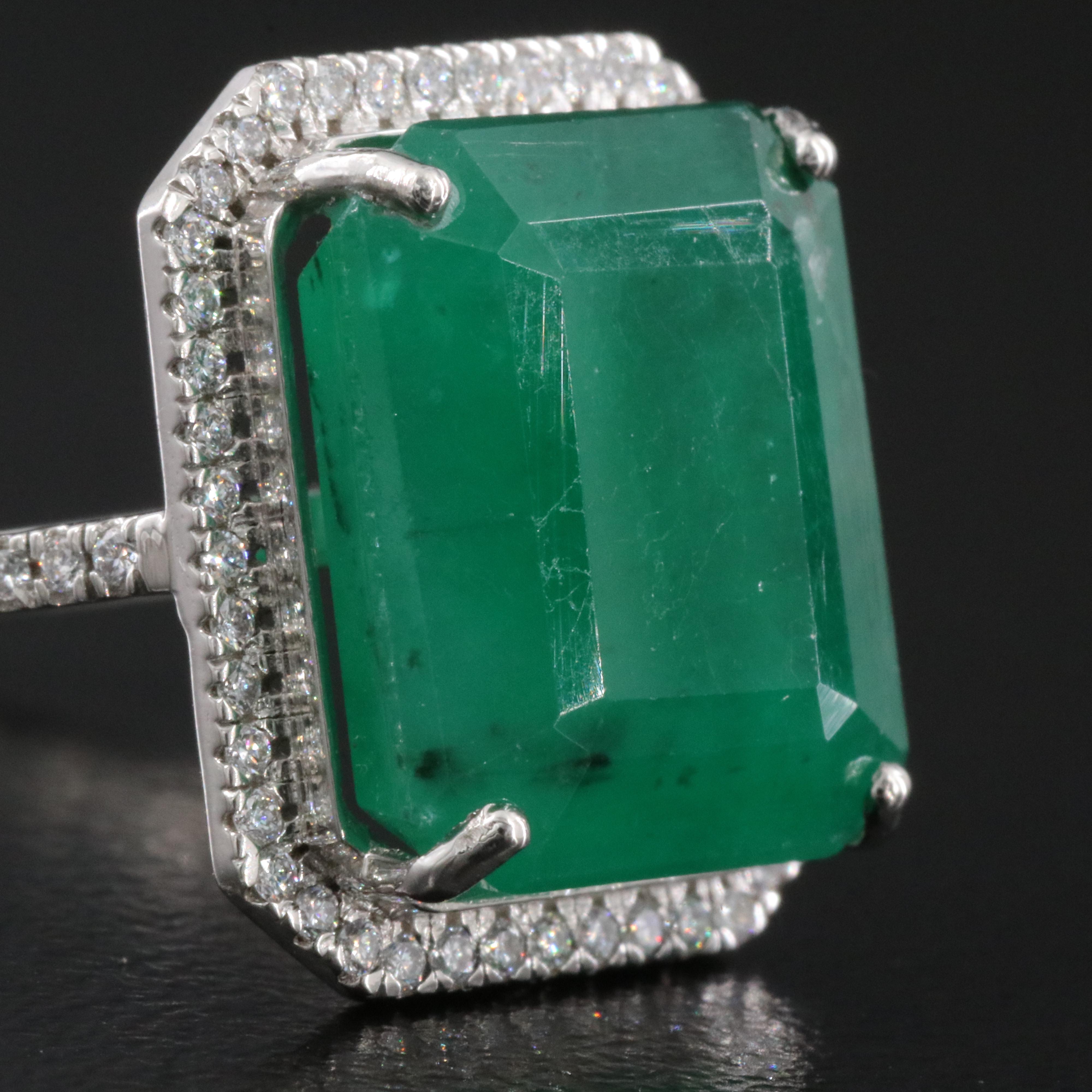 Platinum 9.06 CTW Emerald and 0.20 CTW Diamond Ring