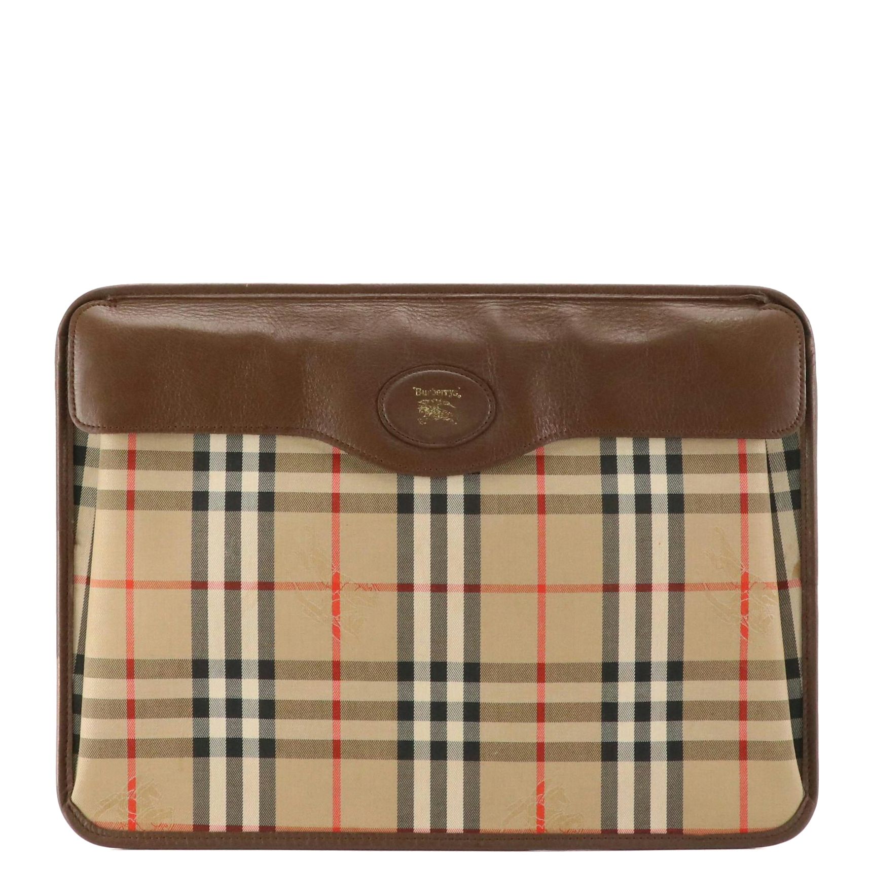 Burberrys Haymarket Check and Leather Flap Portfolio Clutch