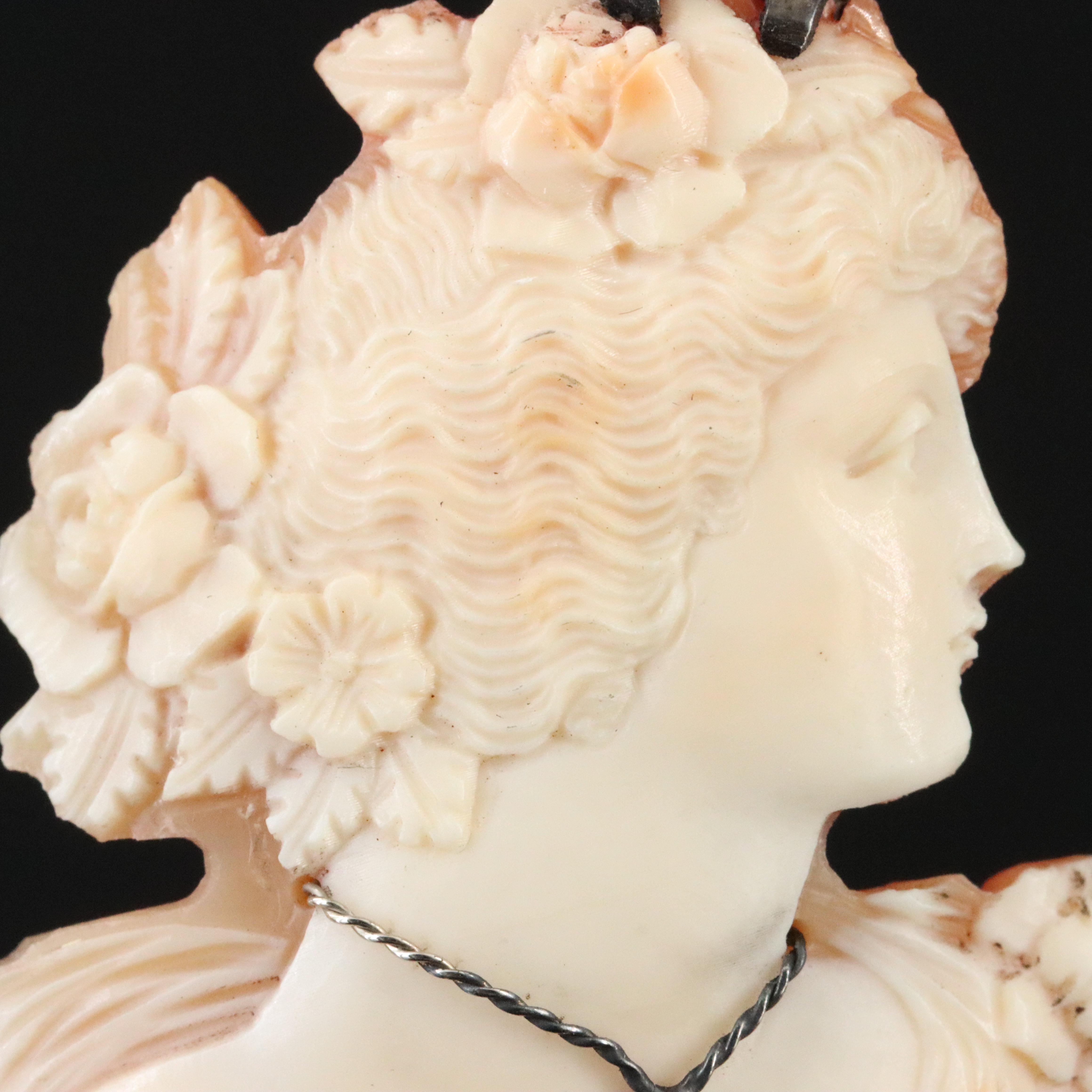 Sterling Habillé Diamond and Shell Cameo Brooch with 10K Accent