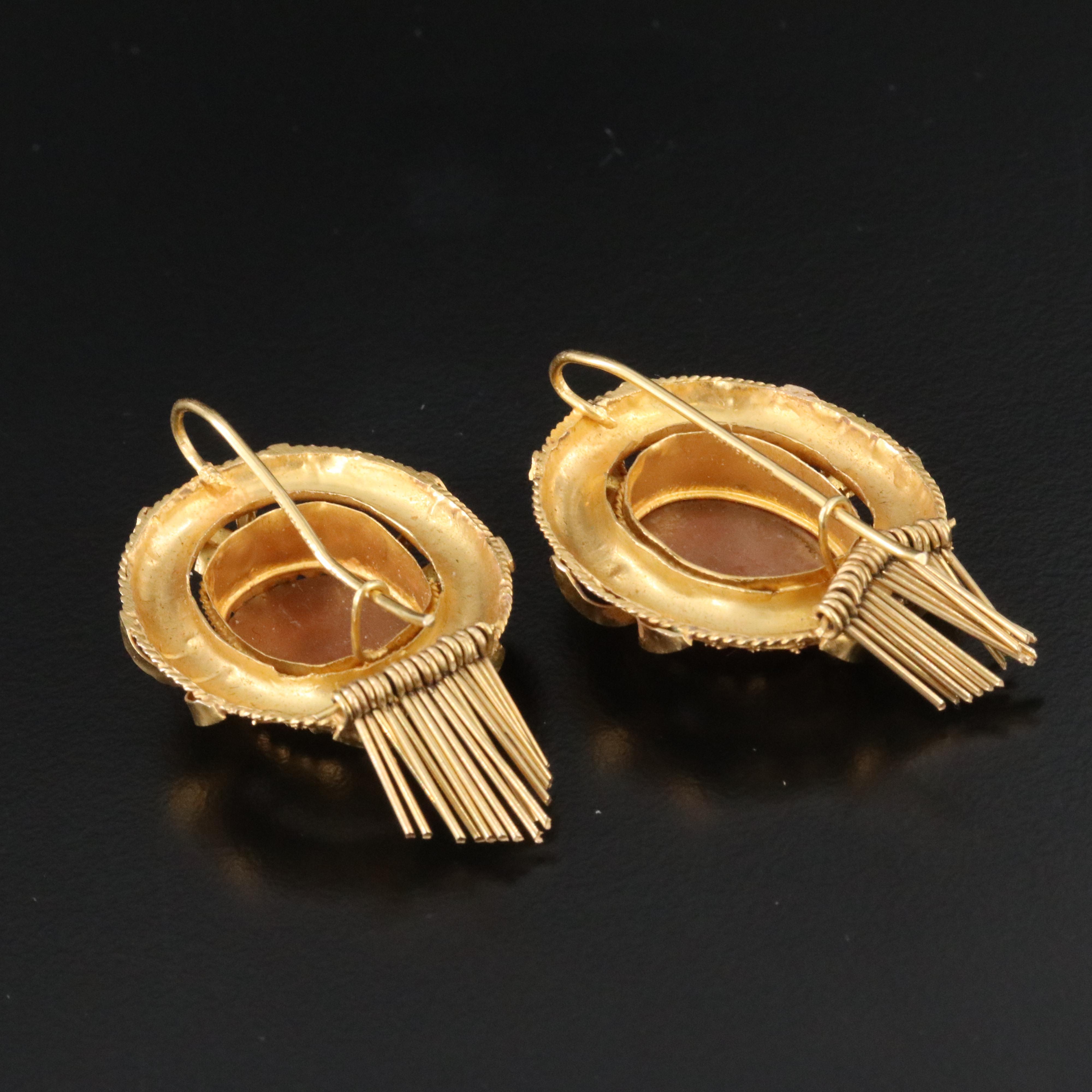 18K Maltese Cross and Crown Shell Cameo Earrings