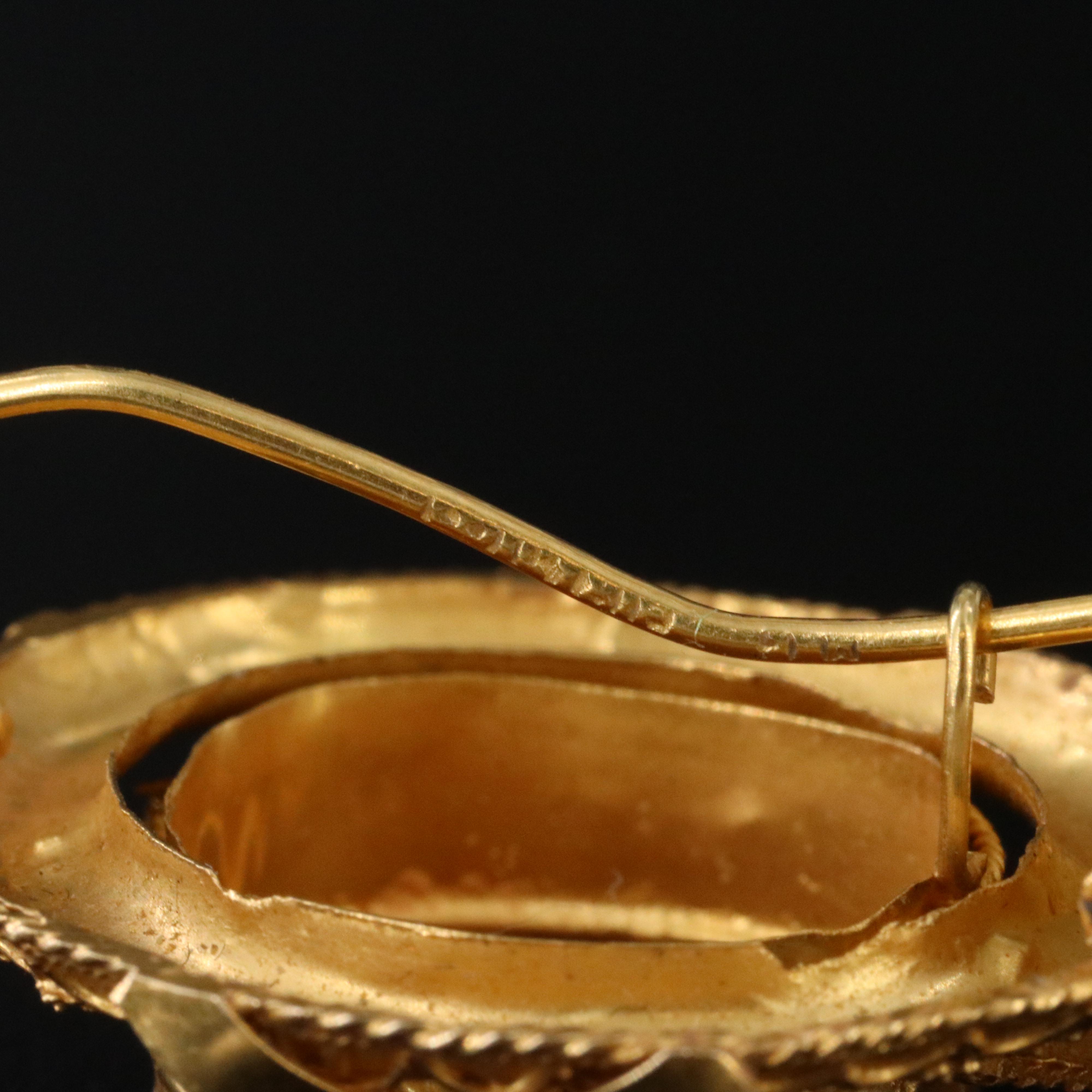 18K Maltese Cross and Crown Shell Cameo Earrings