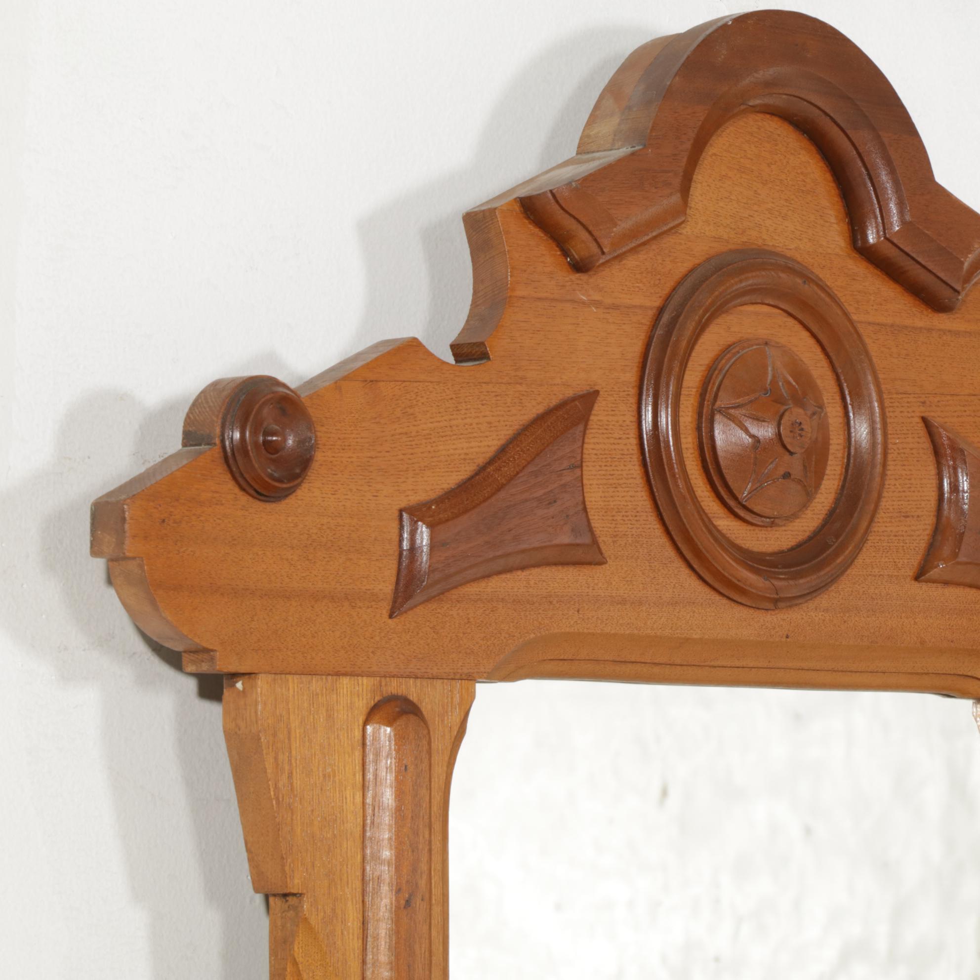 Victorian Oak and Walnut Dresser and Mirror, Late 19th to Early 20th Century