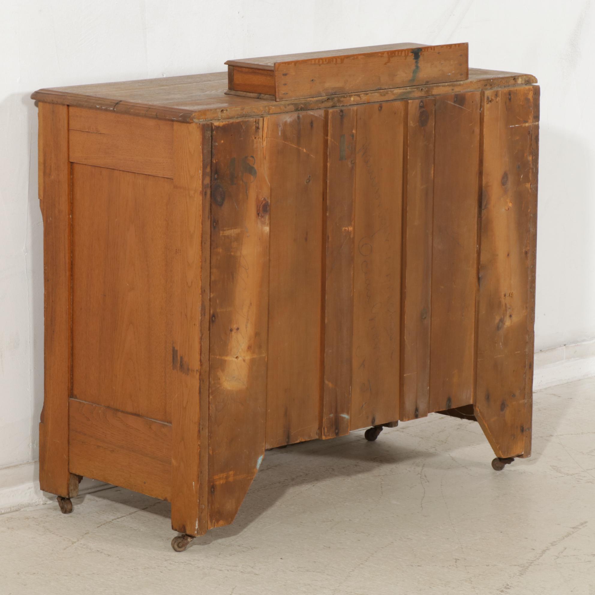 Victorian Oak and Walnut Dresser and Mirror, Late 19th to Early 20th Century