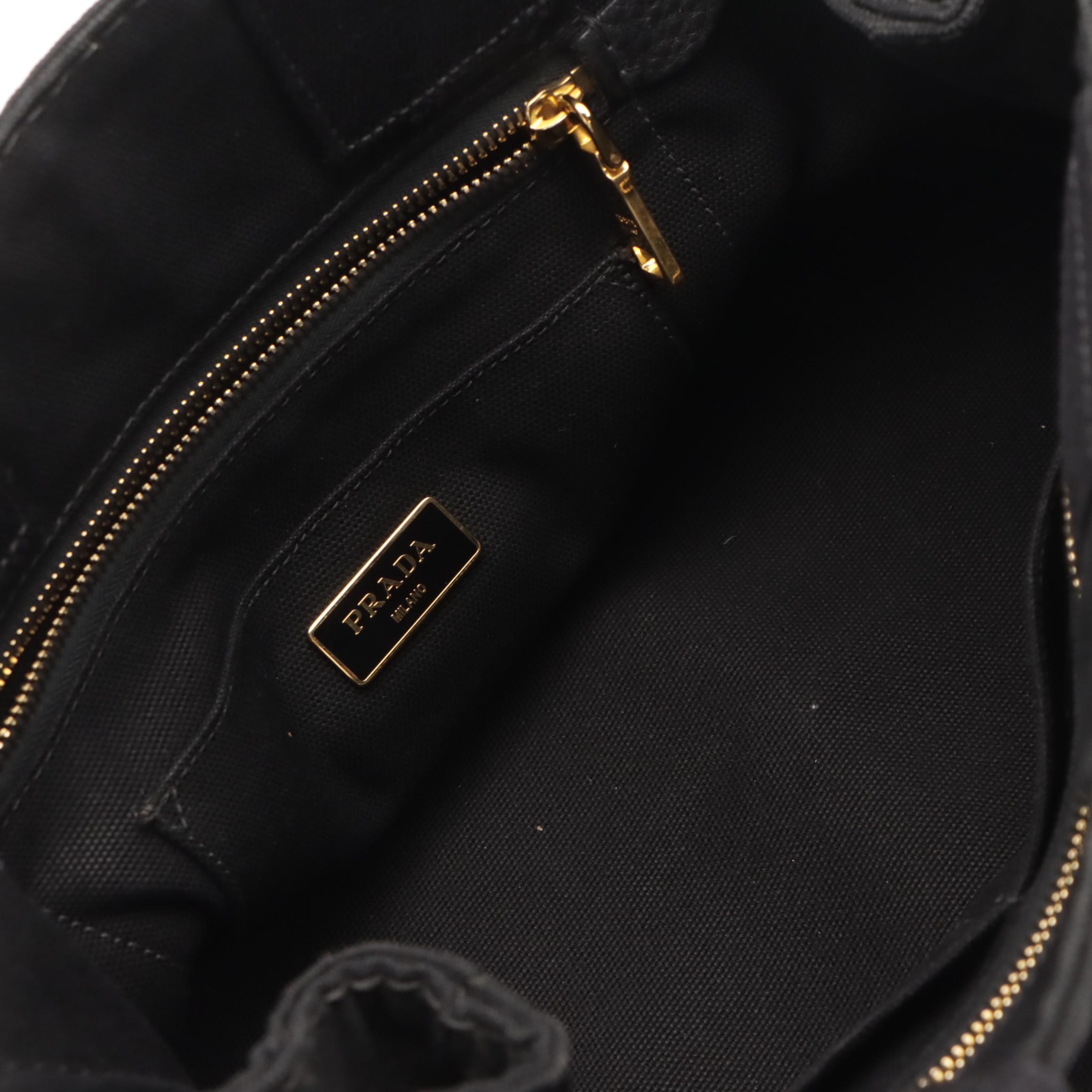 Prada Canapa Logo Top Handle Tote in Black Cotton Canvas