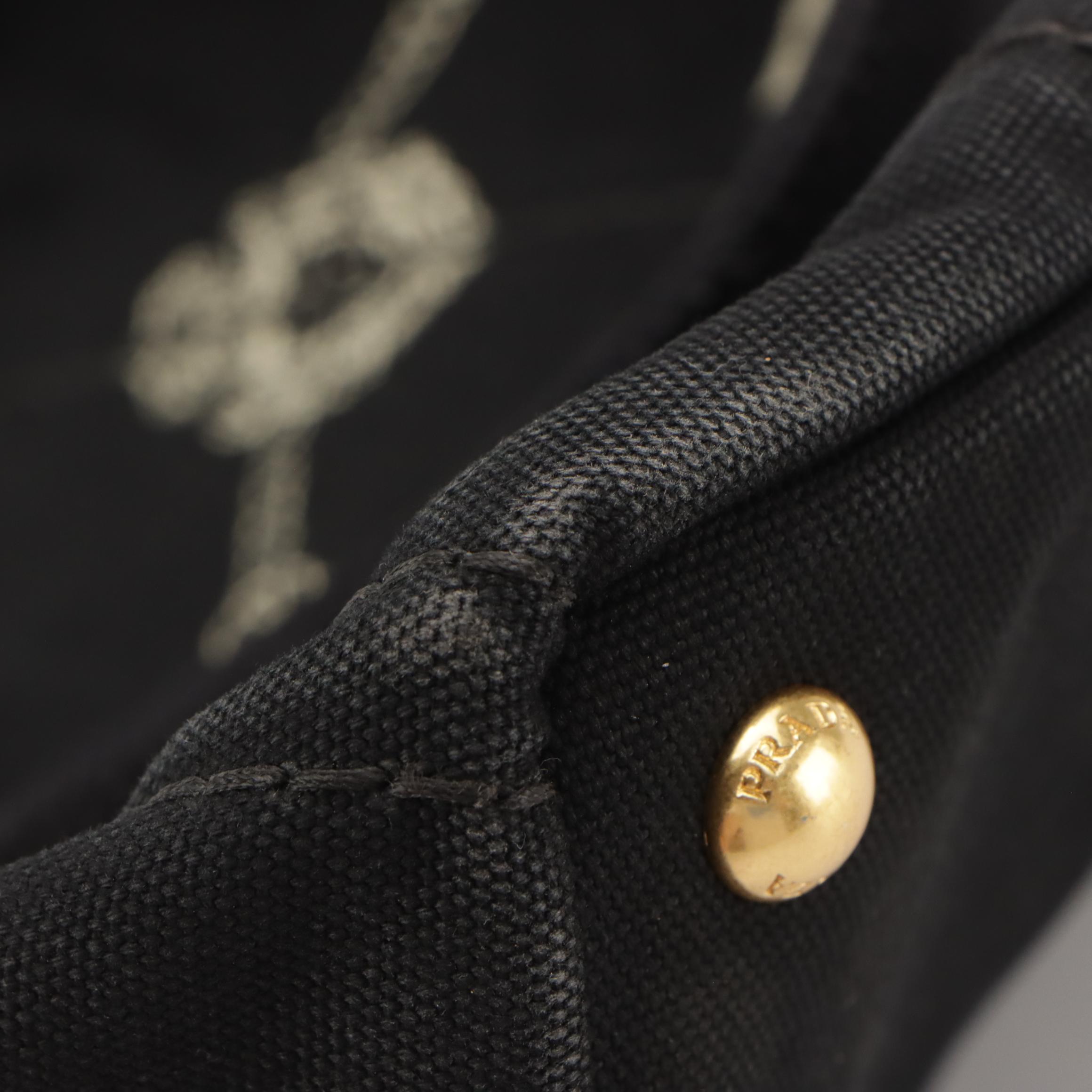 Prada Canapa Logo Top Handle Tote in Black Cotton Canvas