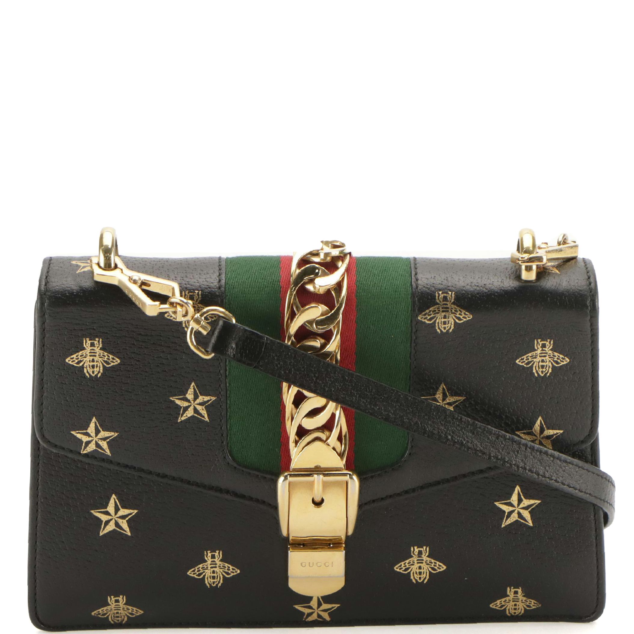 Gucci Bee and Star Print Leather Sylvie Crossbody Bag