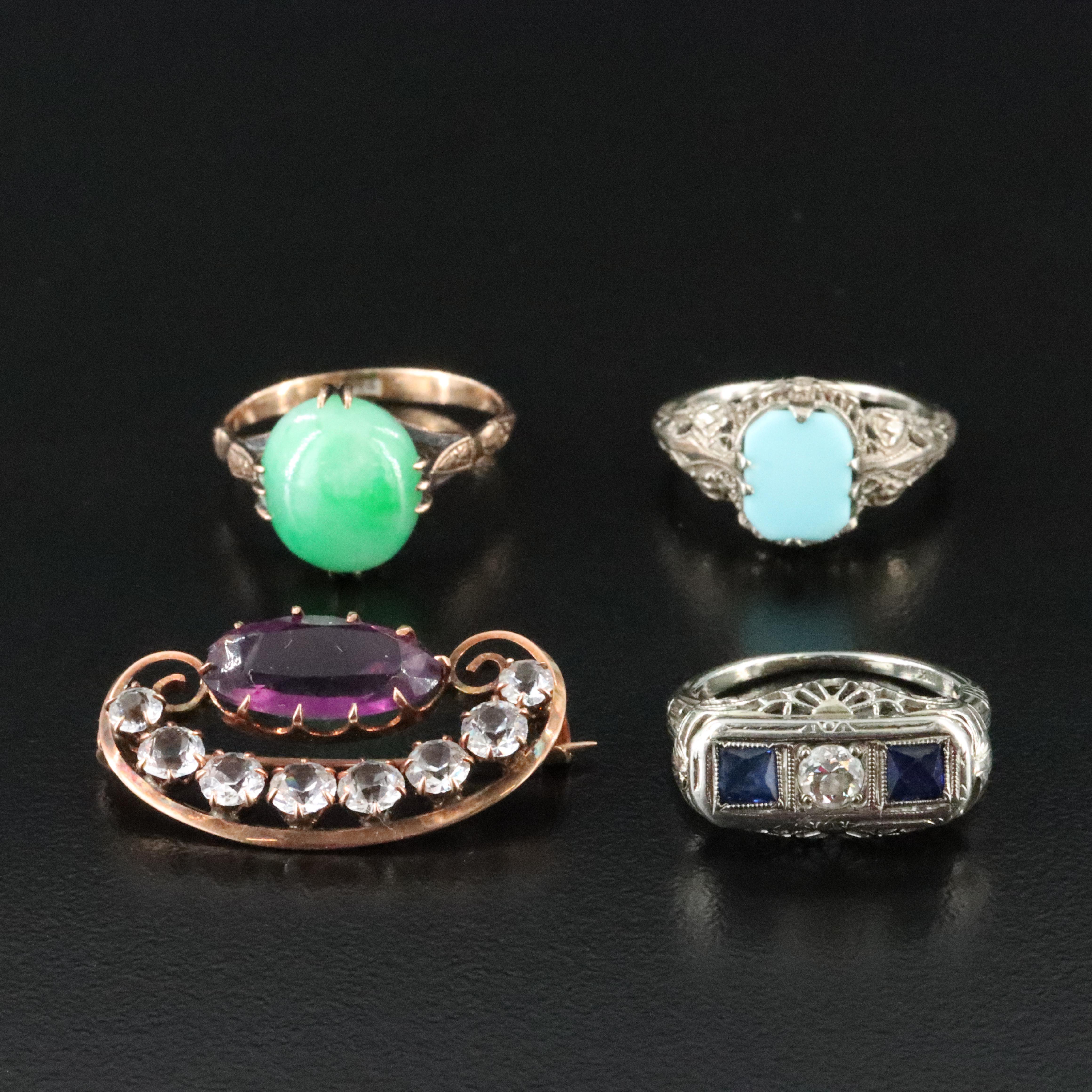 Collection on Antique Gold Jewelry Including Art Deco, Sapphire and Diamond