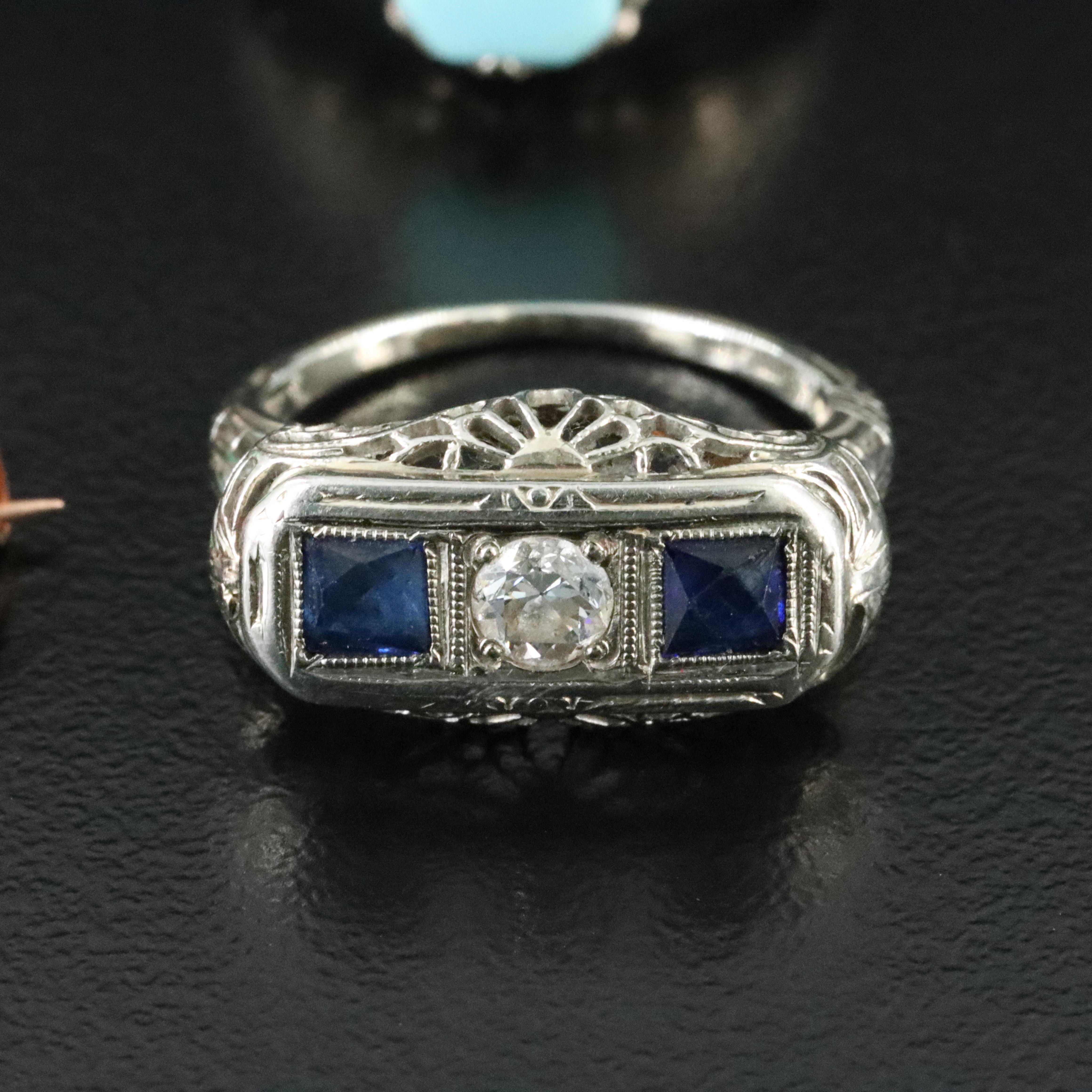 Collection on Antique Gold Jewelry Including Art Deco, Sapphire and Diamond