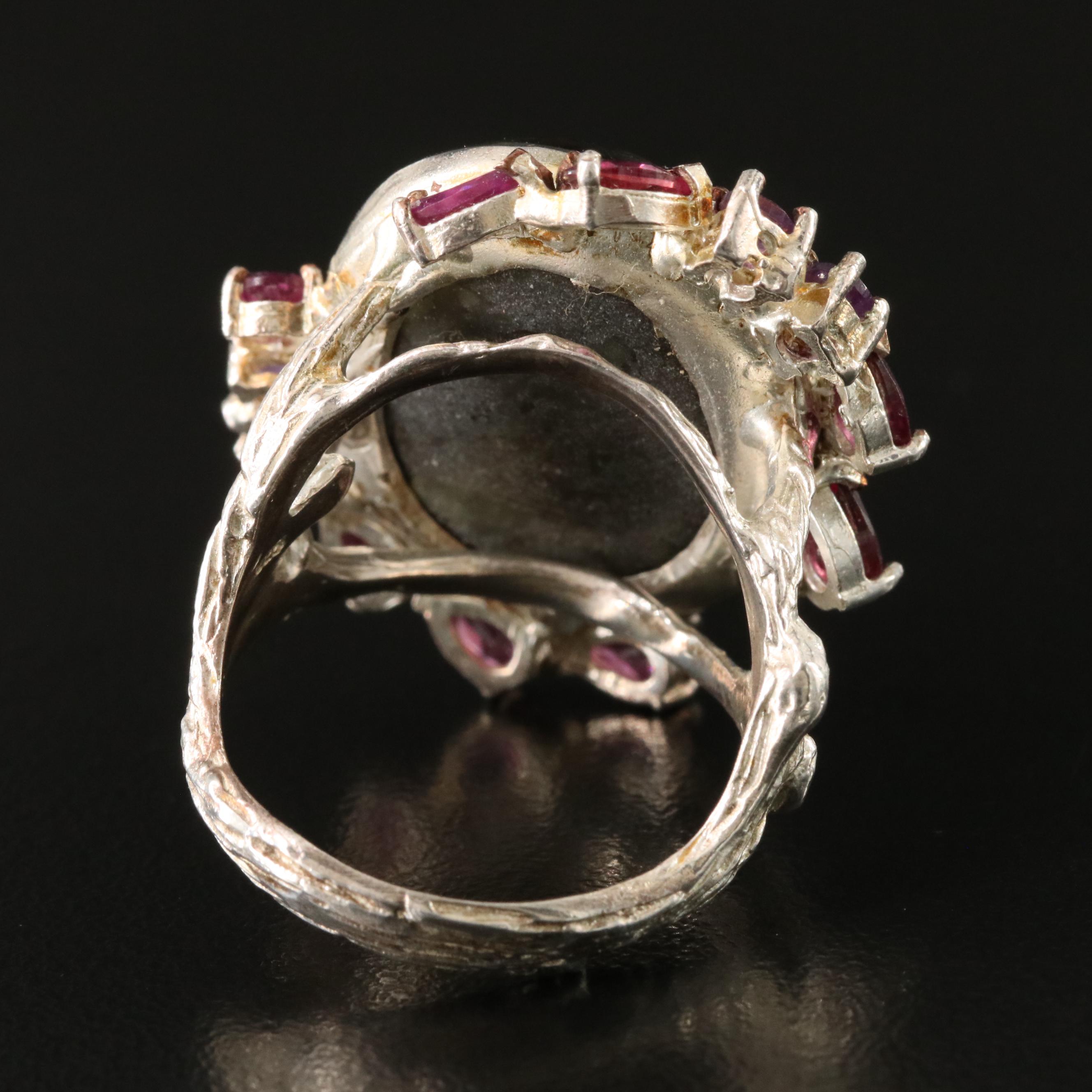 Sterling Star Sapphire, Amethyst and Garnet Ring