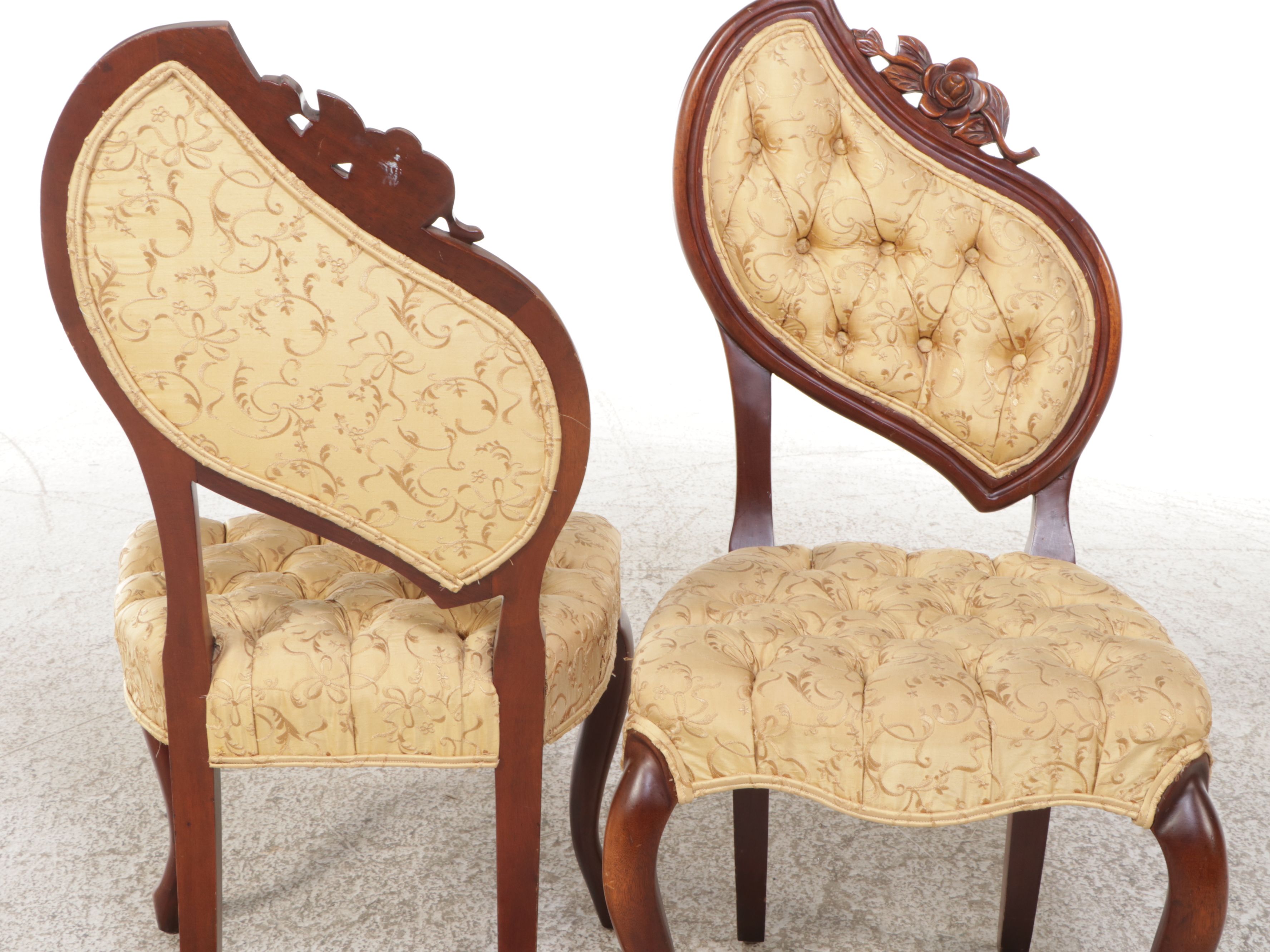 Rococo Revival Style Carved Mahogany Accent Chairs