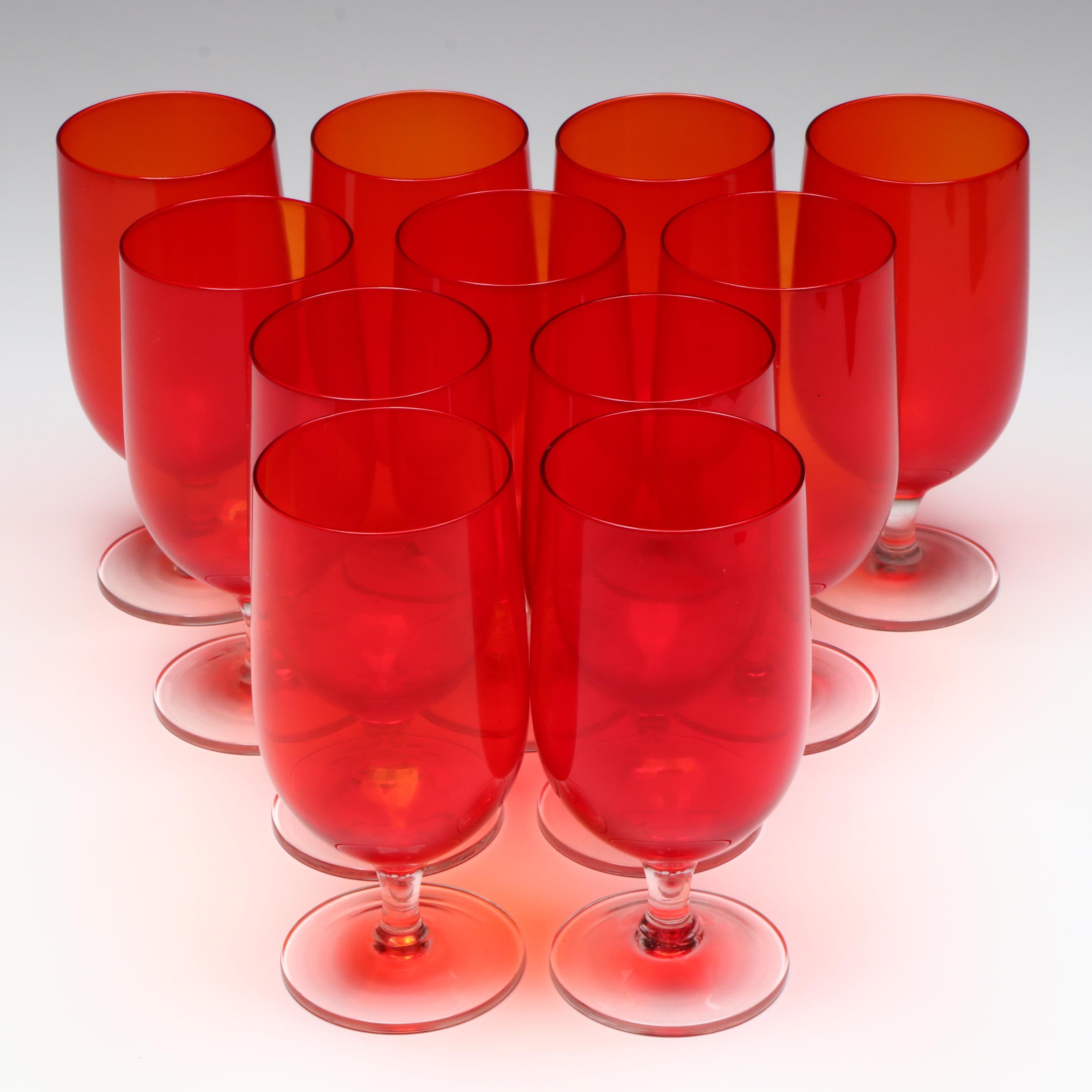 Ruby and Clear Stemmed Glass Goblets