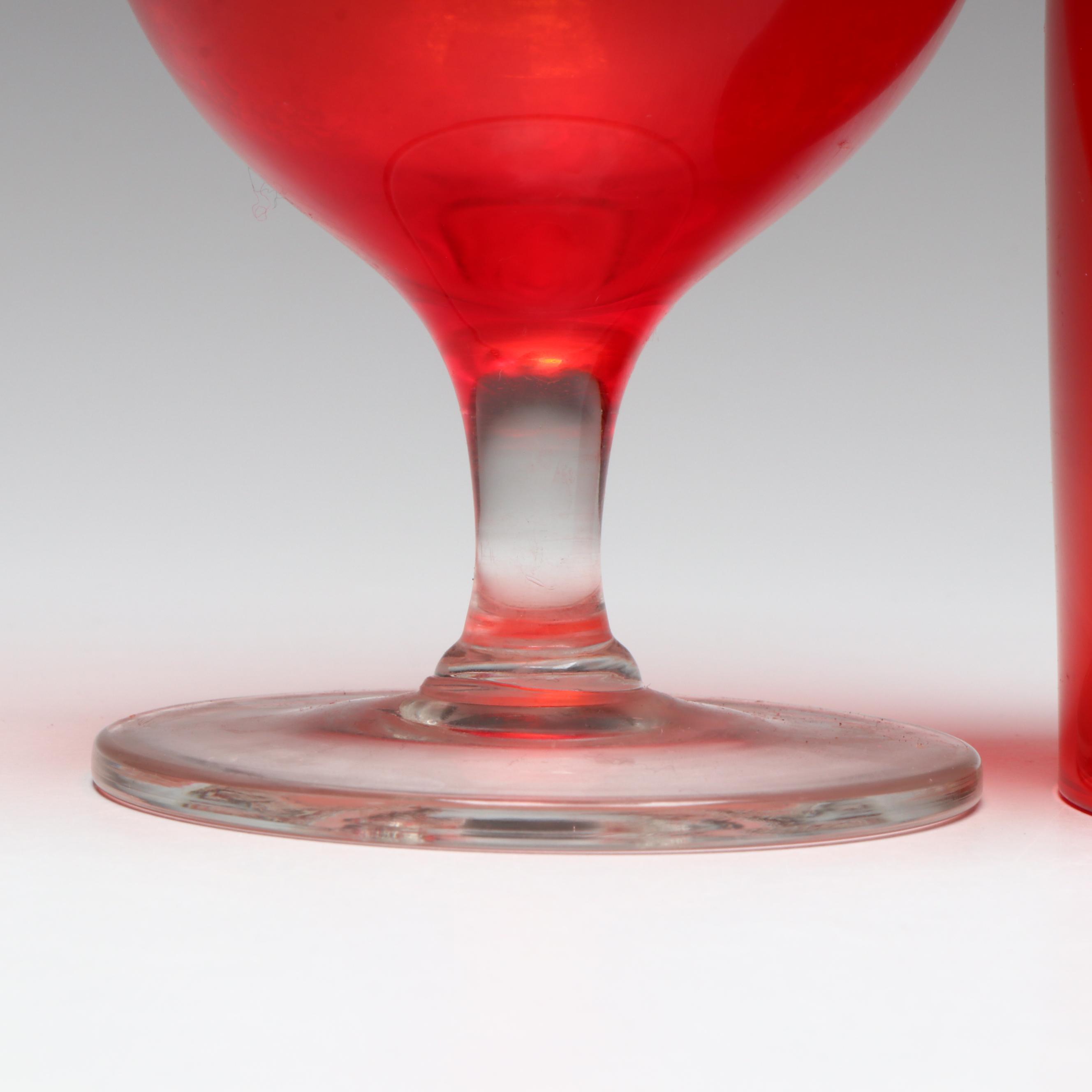 Ruby and Clear Stemmed Glass Goblets