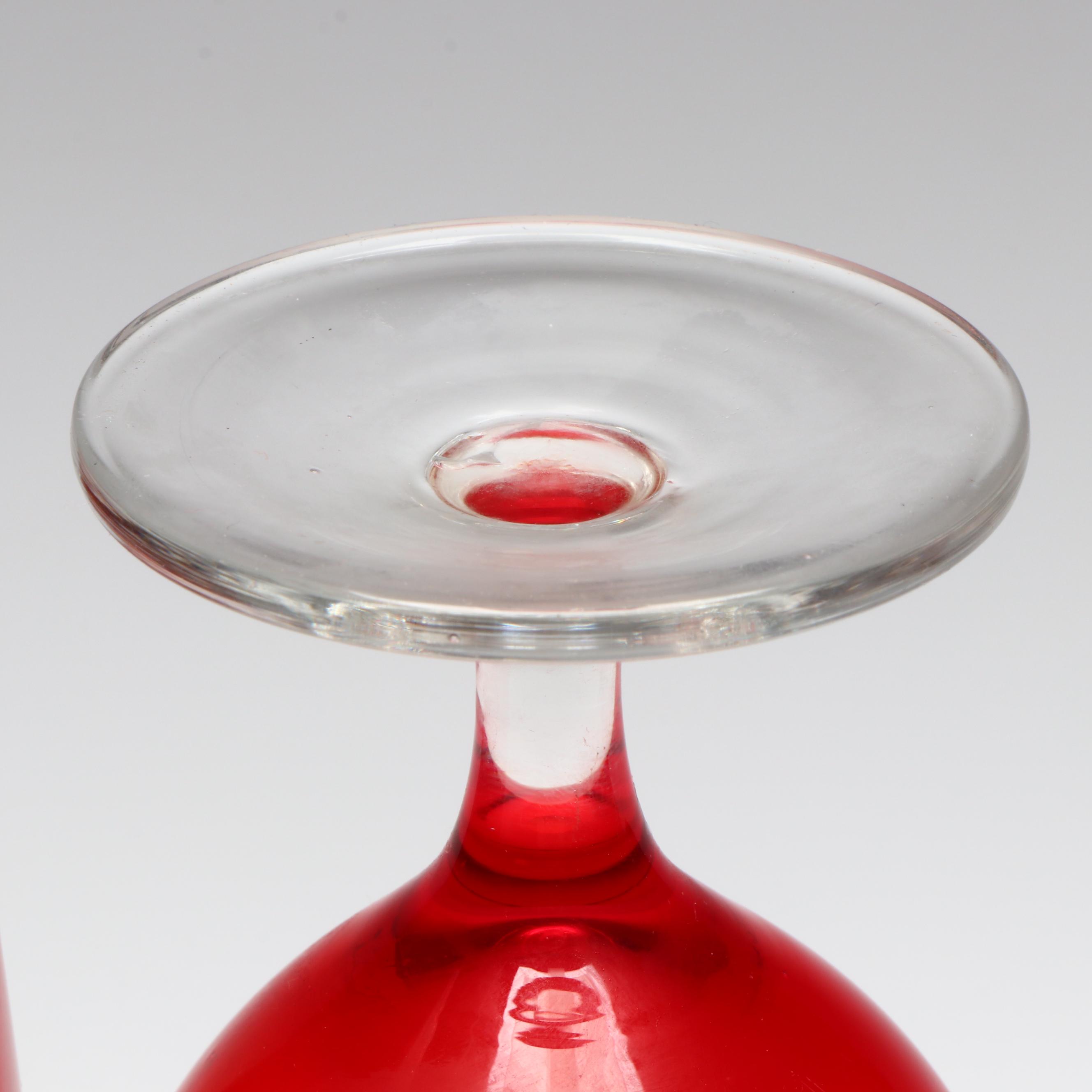 Ruby and Clear Stemmed Glass Goblets