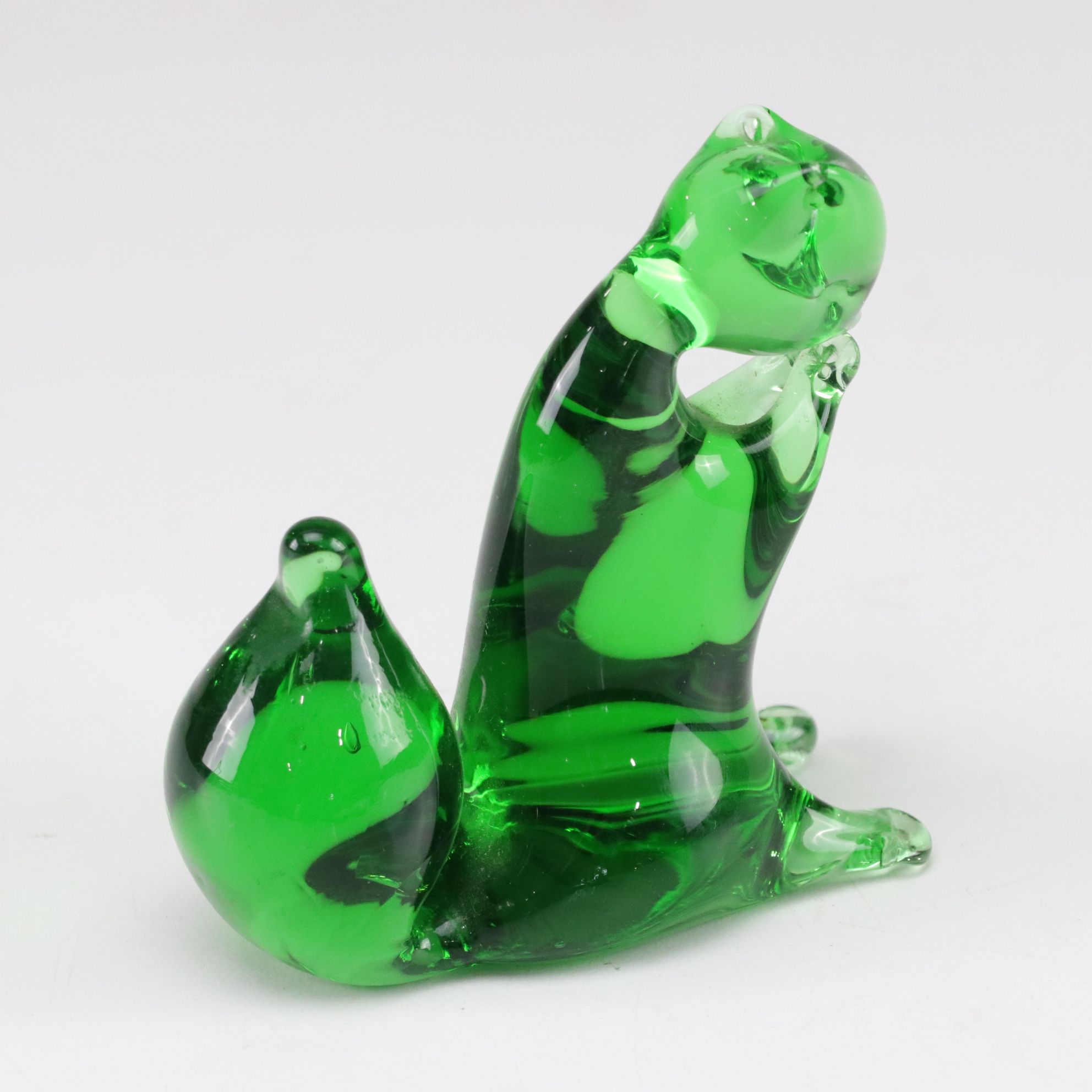 Emerald L.E. Smith Glass Hummel "Goose Girl" With Other Glass Figurines